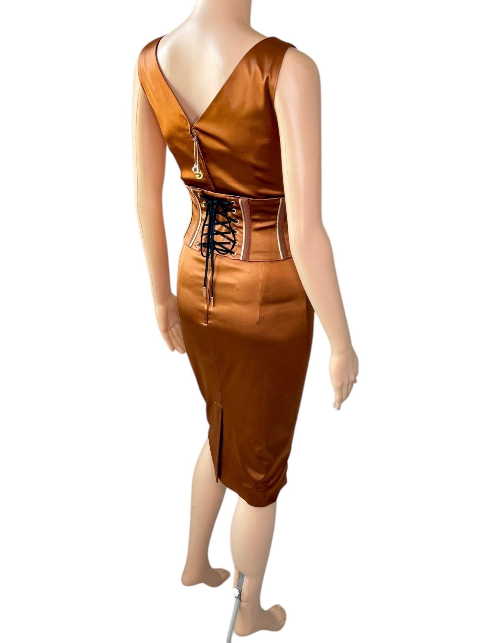 Dolce & Gabbana S/S 2007 Belted Corset Bodycon Metallic Acetate Dress 12