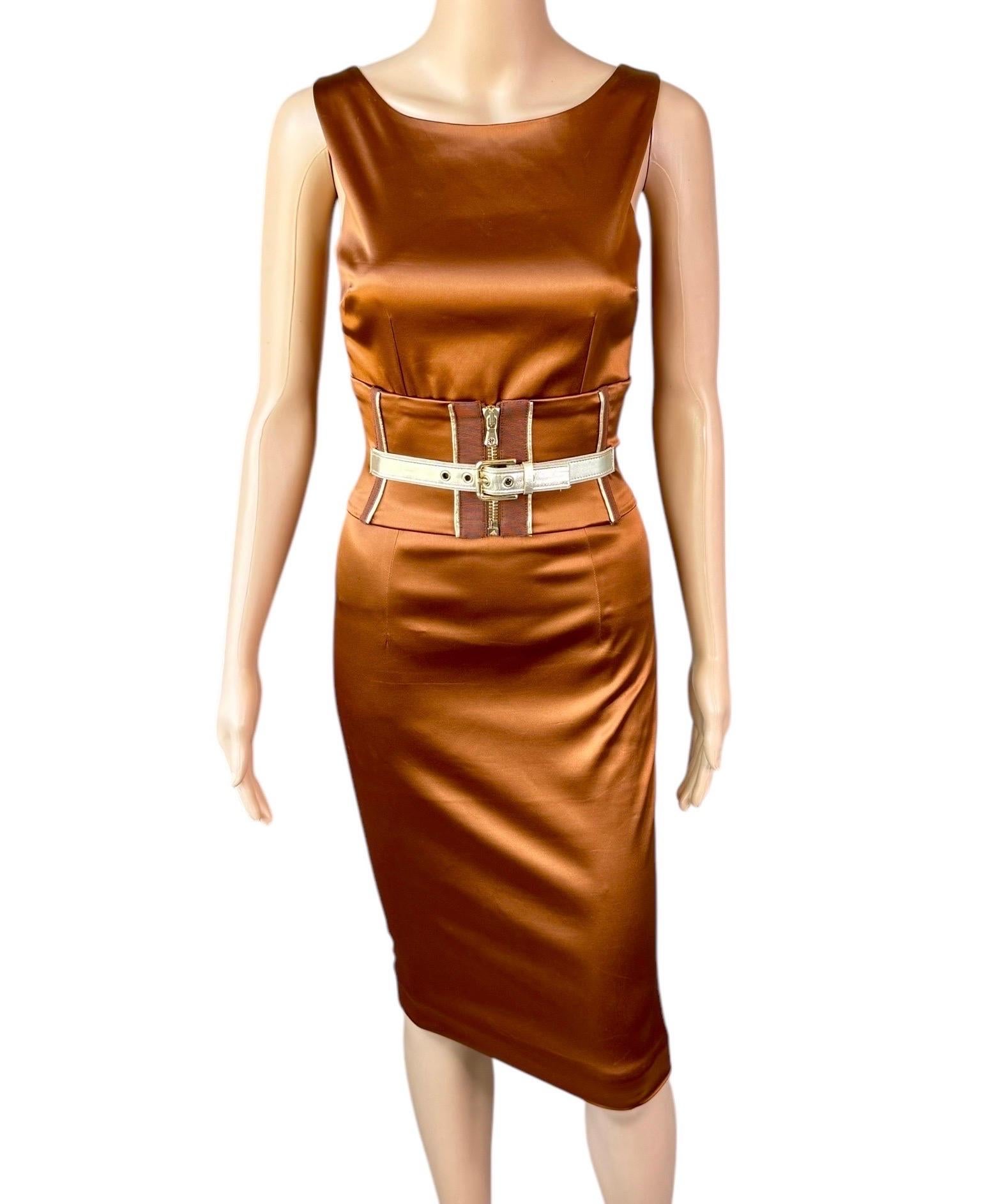 Dolce & Gabbana S/S 2007 Belted Corset Bodycon Metallic Acetate Dress IT 40

