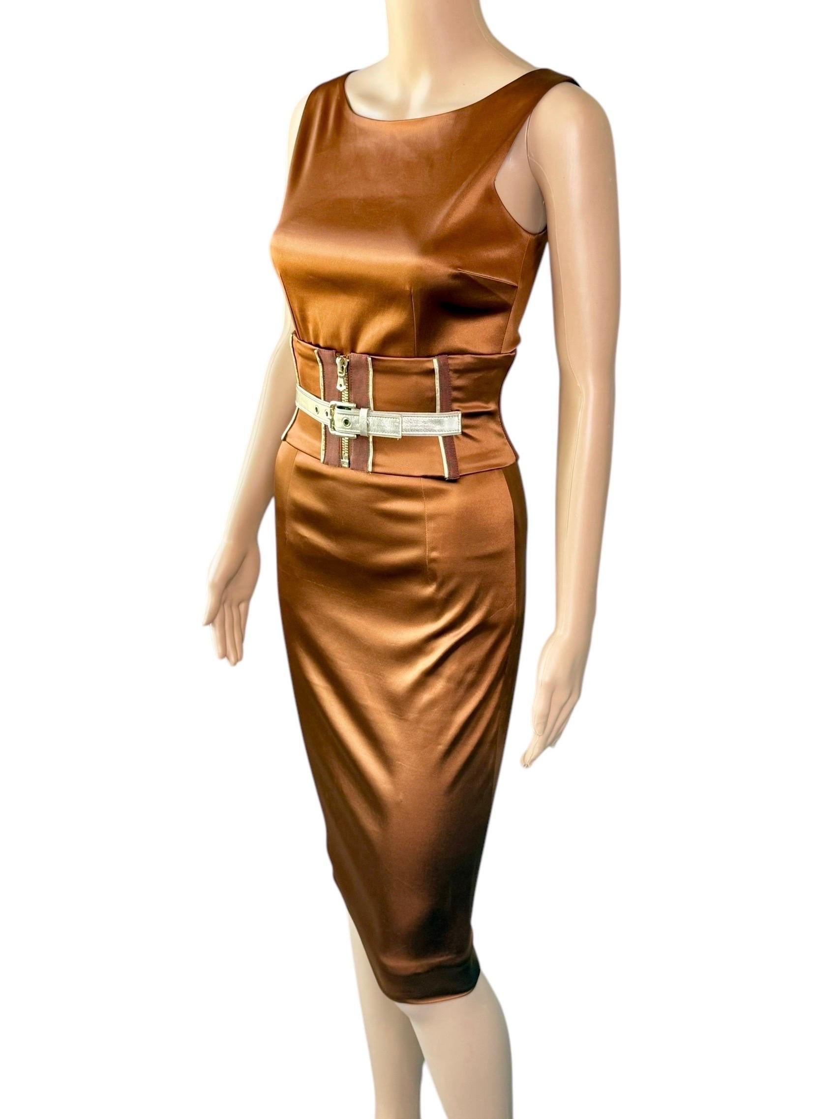 Dolce & Gabbana S/S 2007 Belted Corset Bodycon Metallic Acetate Dress In Excellent Condition In Naples, FL