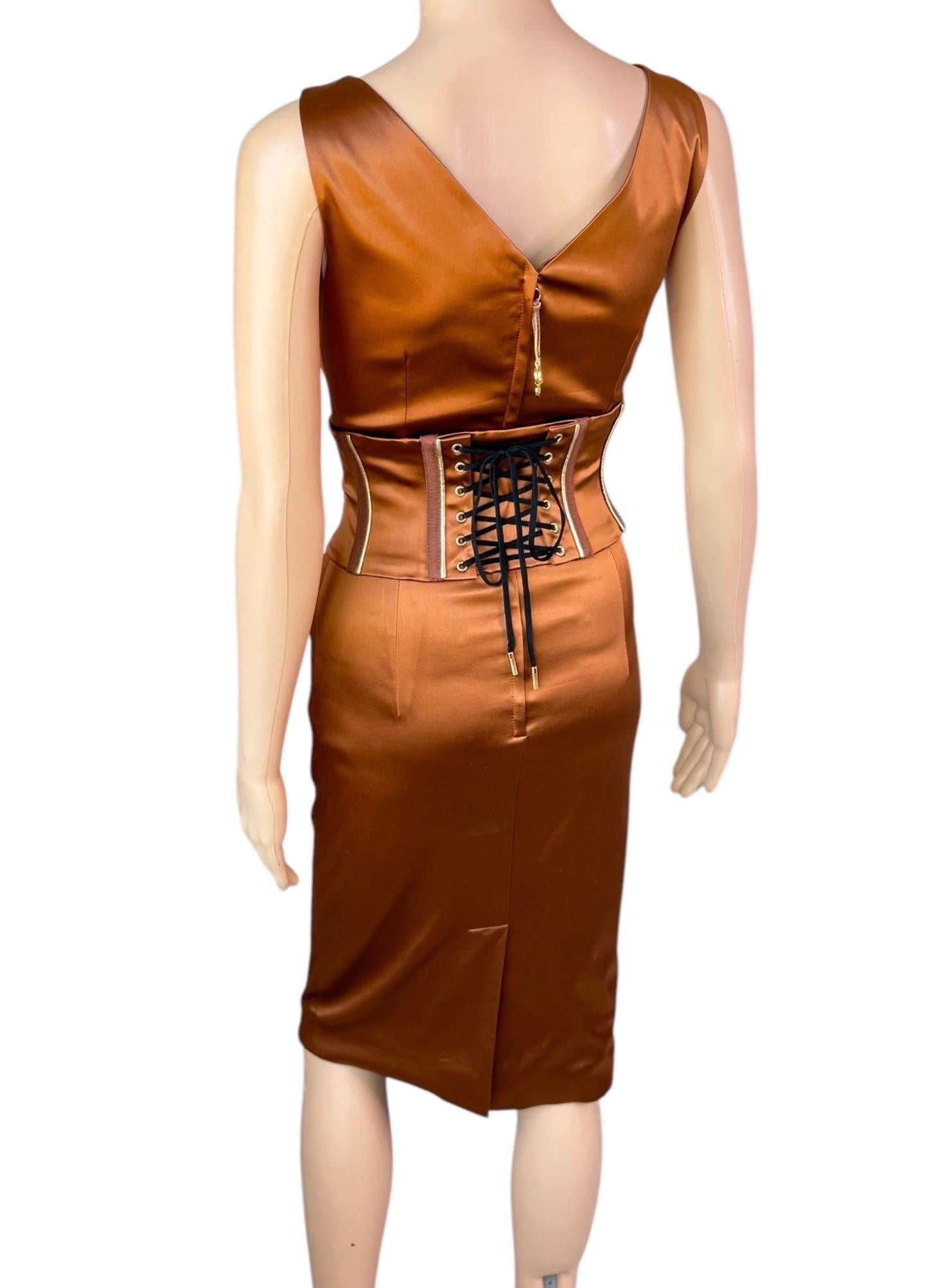 Dolce & Gabbana S/S 2007 Belted Corset Bodycon Metallic Acetate Dress 1