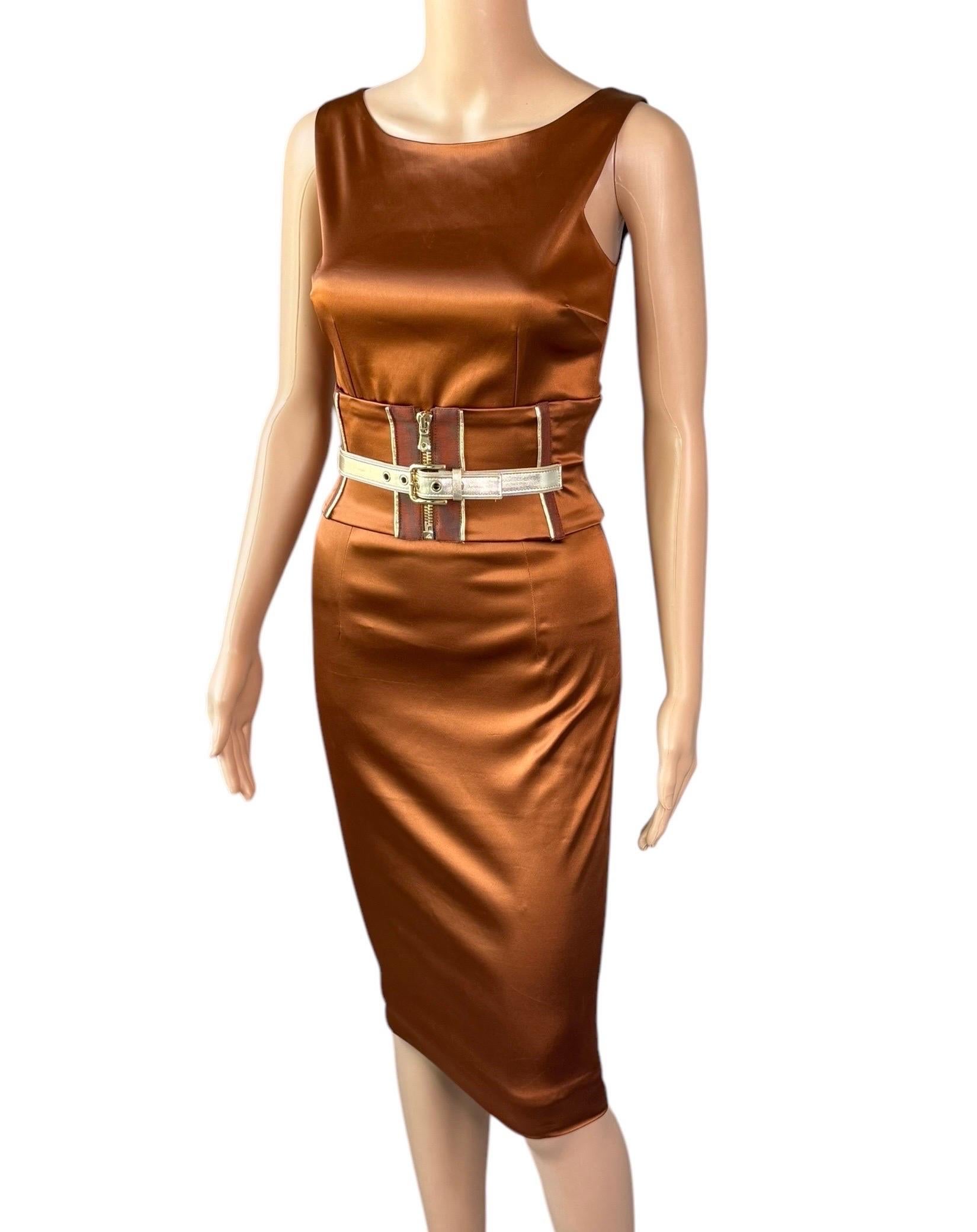 Dolce & Gabbana S/S 2007 Belted Corset Bodycon Metallic Acetate Dress 2