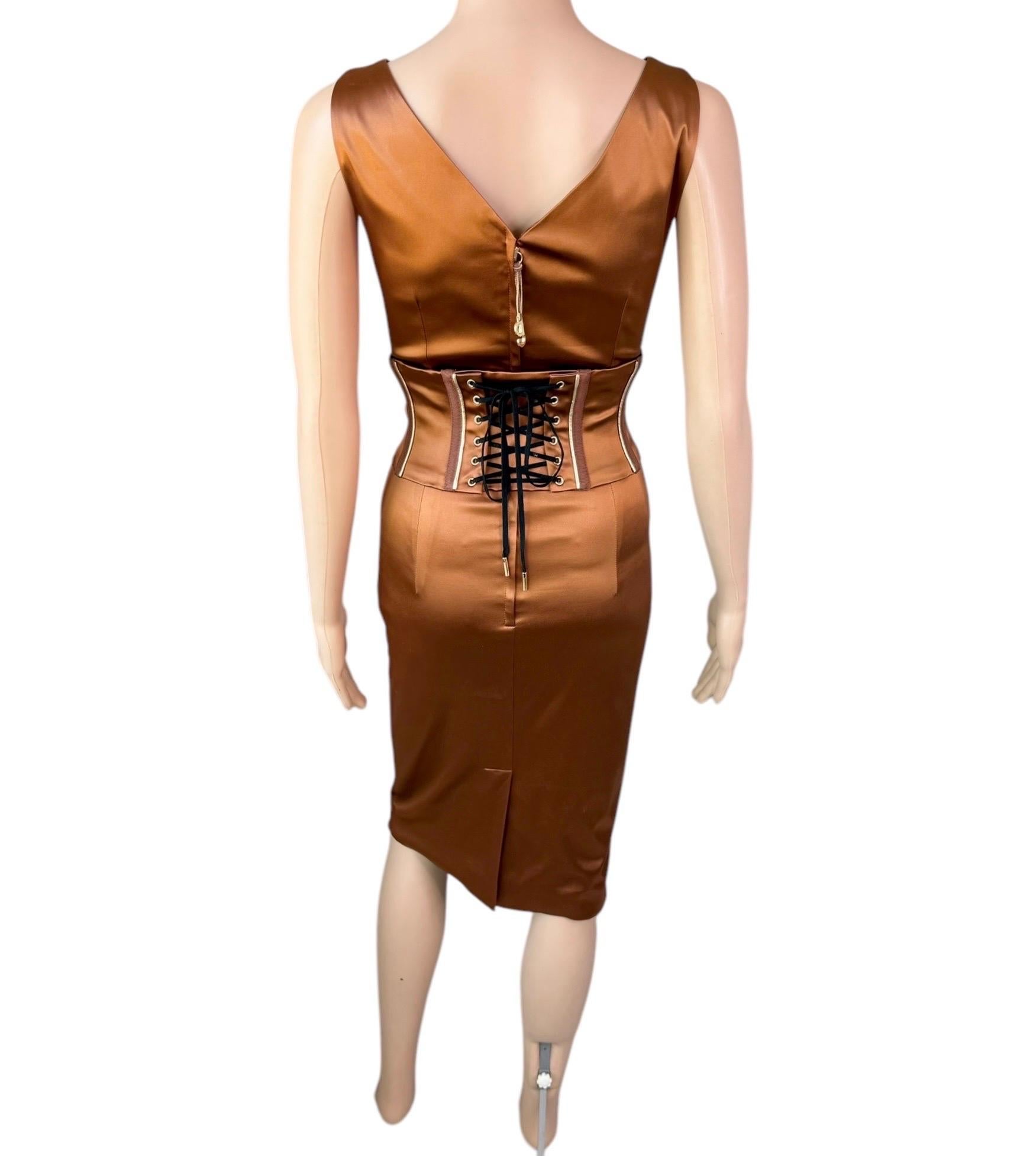 Dolce & Gabbana S/S 2007 Belted Corset Bodycon Metallic Acetate Dress 3