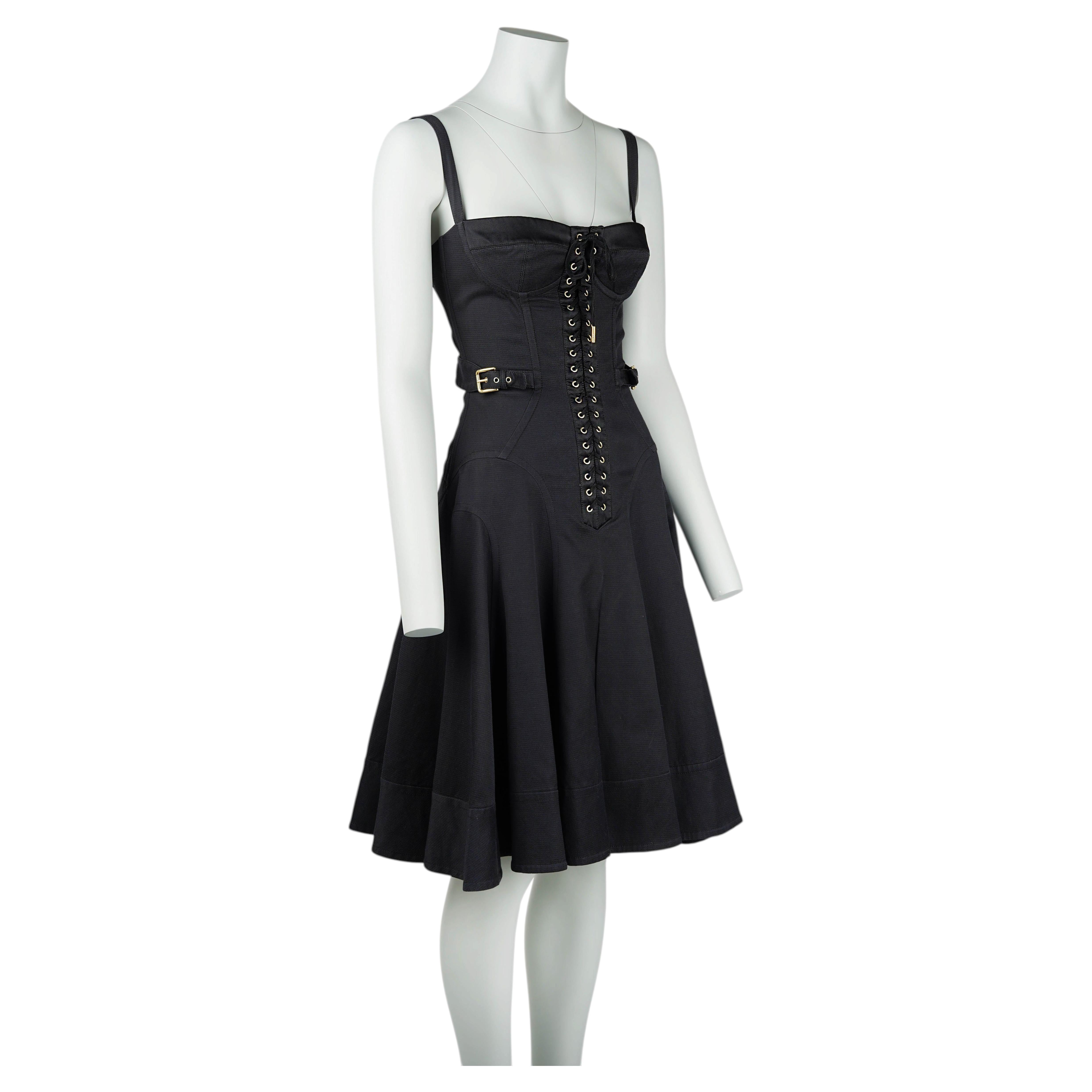Dolce & Gabbana S/S 2007 Black Corset Lace-Up Dress IT 40