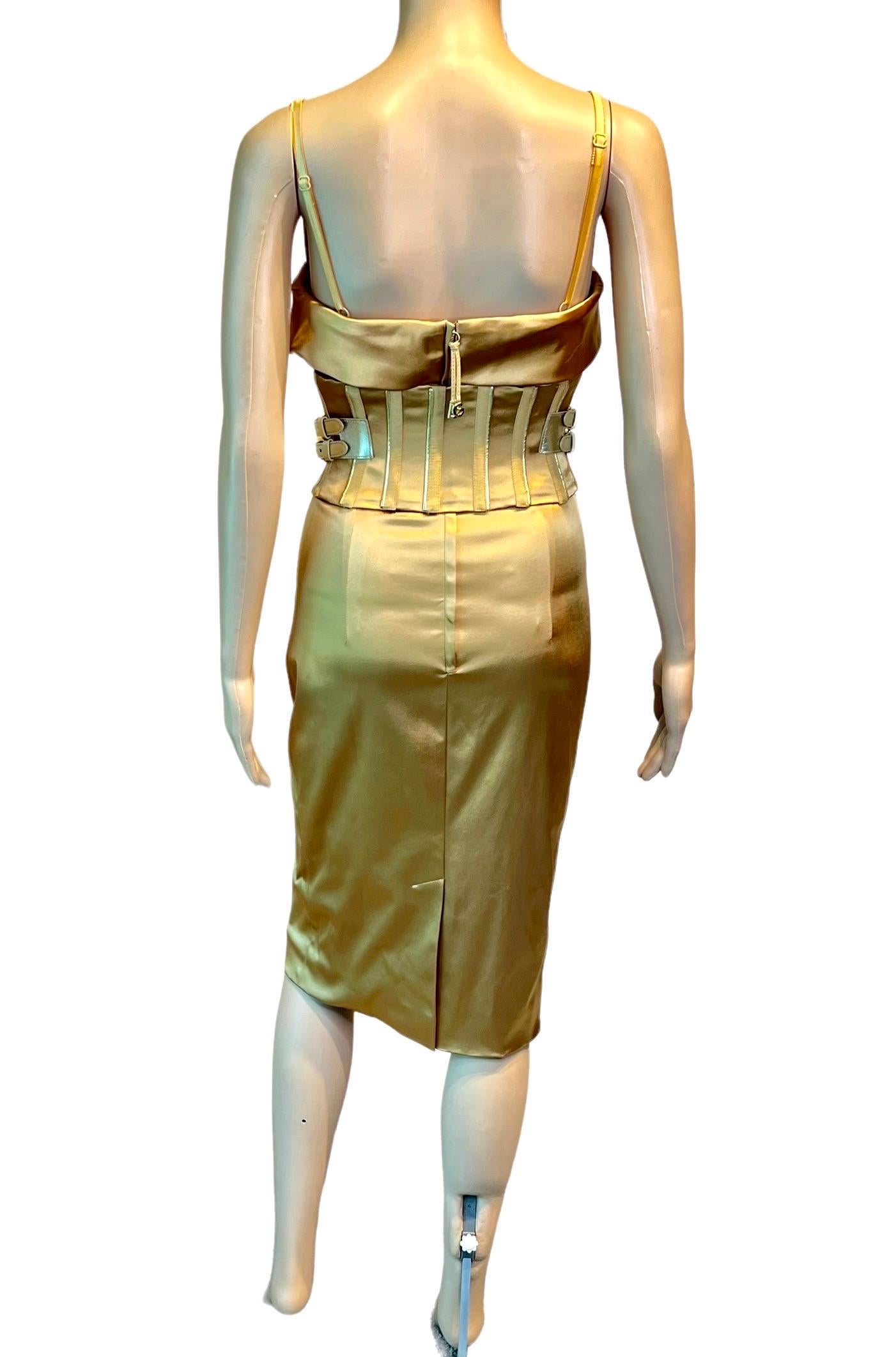 Dolce & Gabbana S/S 2007 Corset Belted Bra Bustier Bodycon Gold Acetate Dress For Sale 1