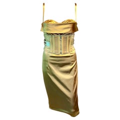 Dolce & Gabbana P/E 2007 Vestito in acetato dorato con cintura e reggiseno a bustier