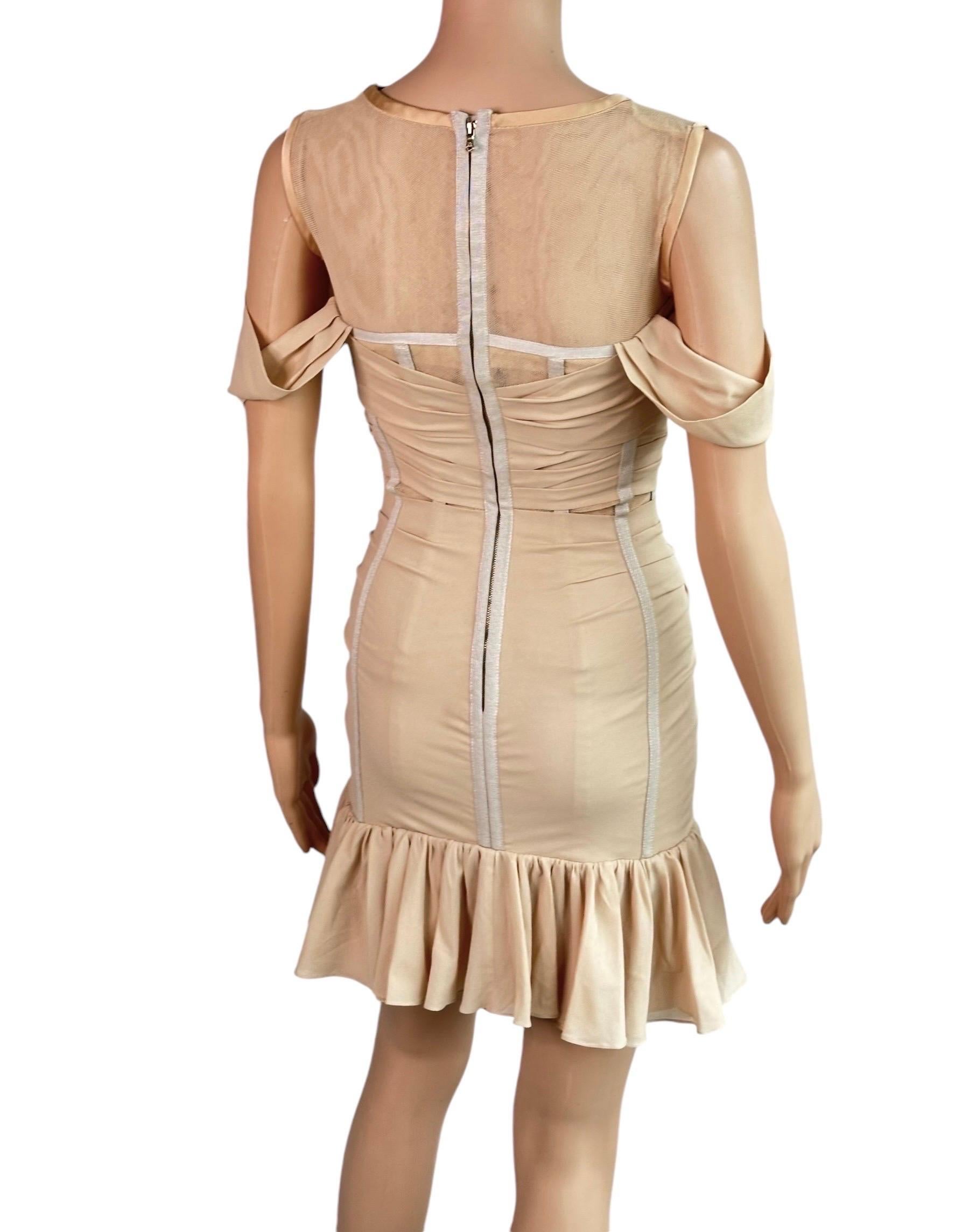 Marron Dolce & Gabbana, mini-robe de défilé S/S 2007 à épaules dénudées et empiècements en maille transparente en vente