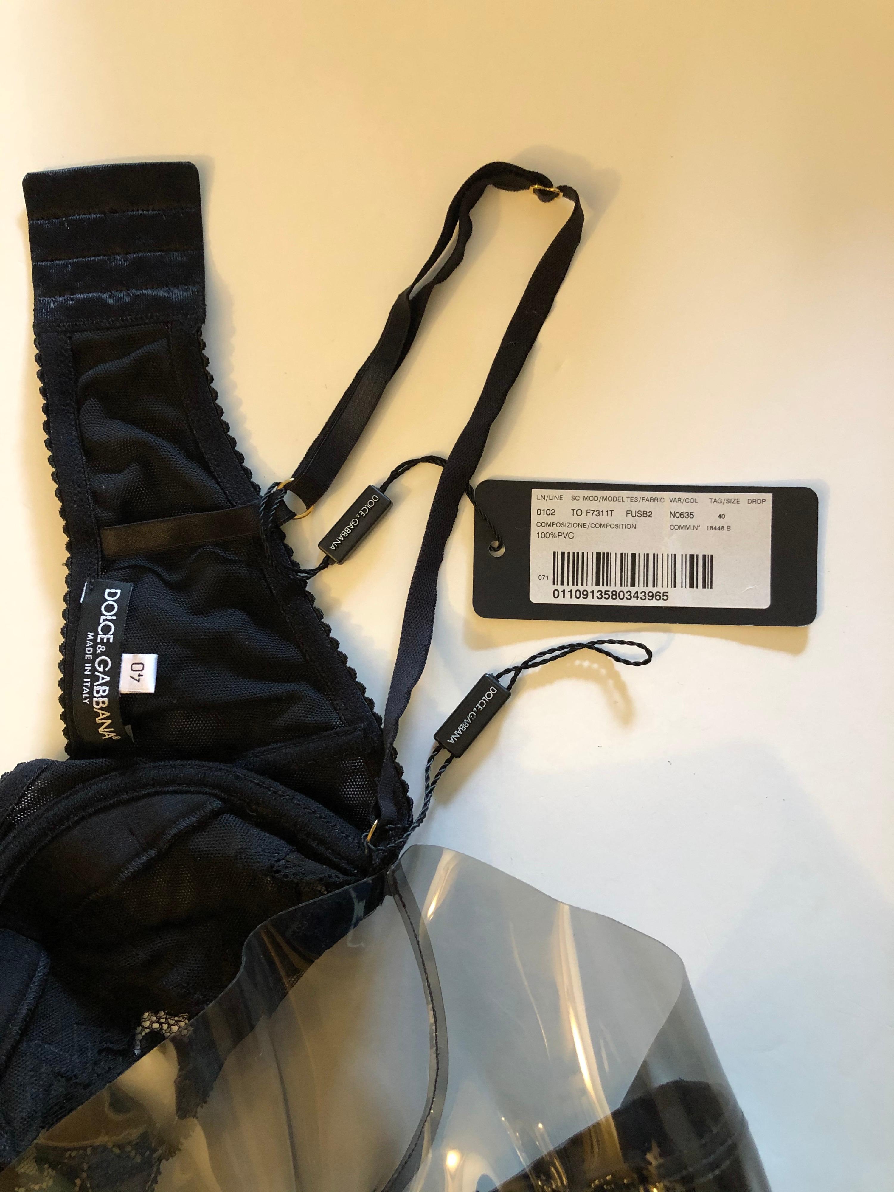 Dolce & Gabbana S/S 2007 Runway Unworn Clear PVC Buckled Black Bra Corset Top 5