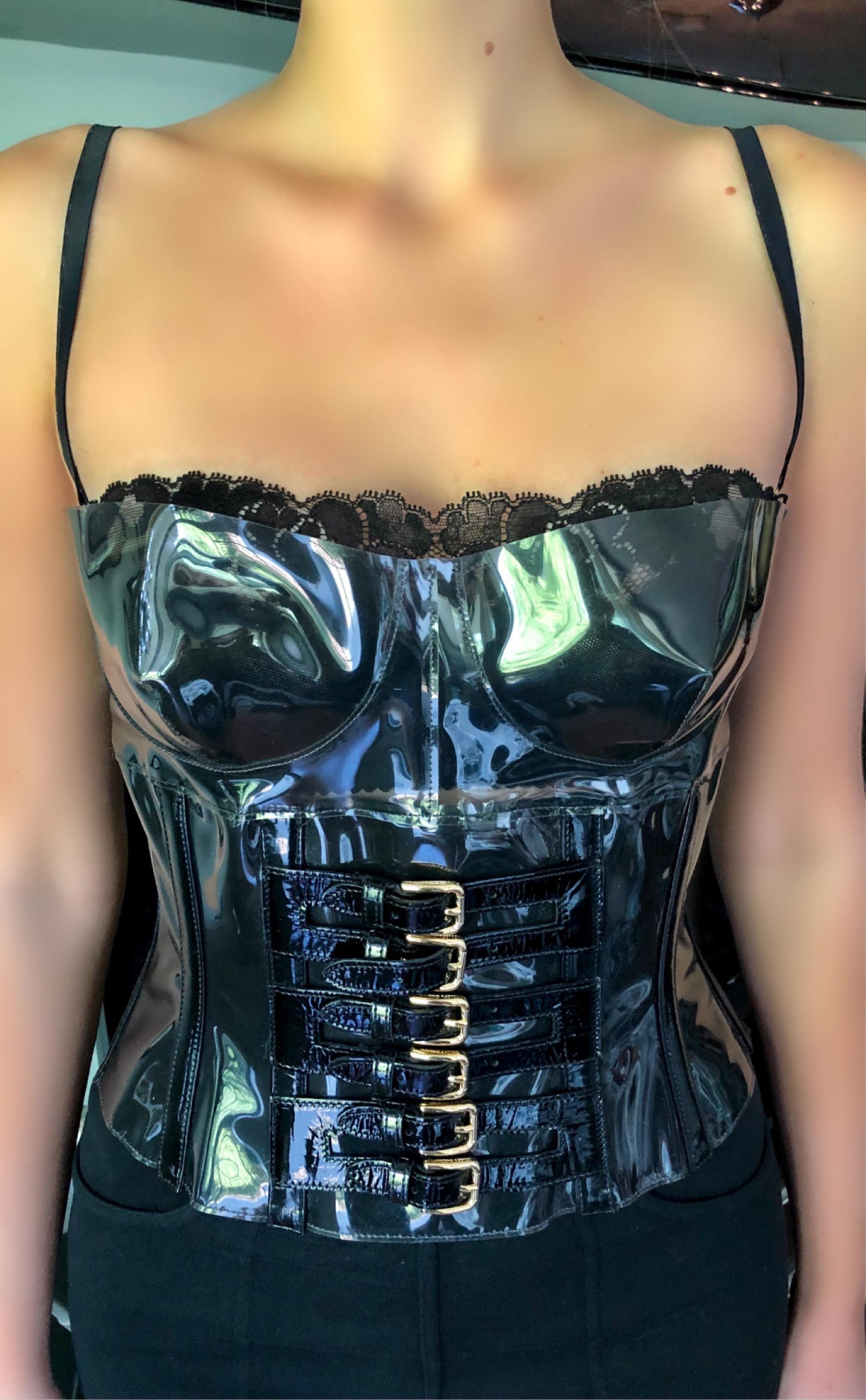 Dolce & Gabbana S/S 2007 Runway Unworn Clear PVC Buckled Black Bra Corset Top In condizioni Nuovo a Naples, FL