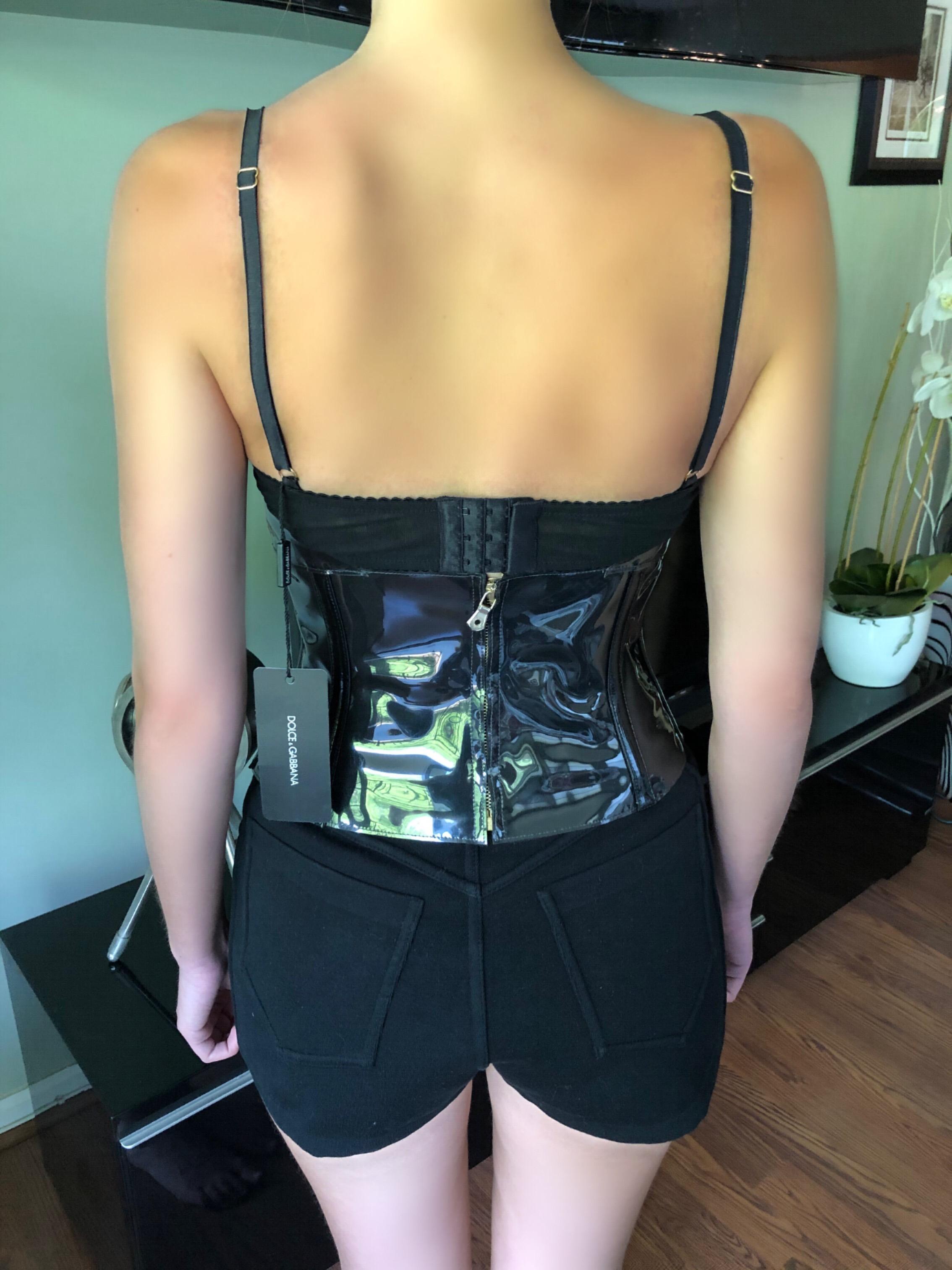 Dolce & Gabbana S/S 2007 Runway Unworn Clear PVC Buckled Black Bra Corset Top 3