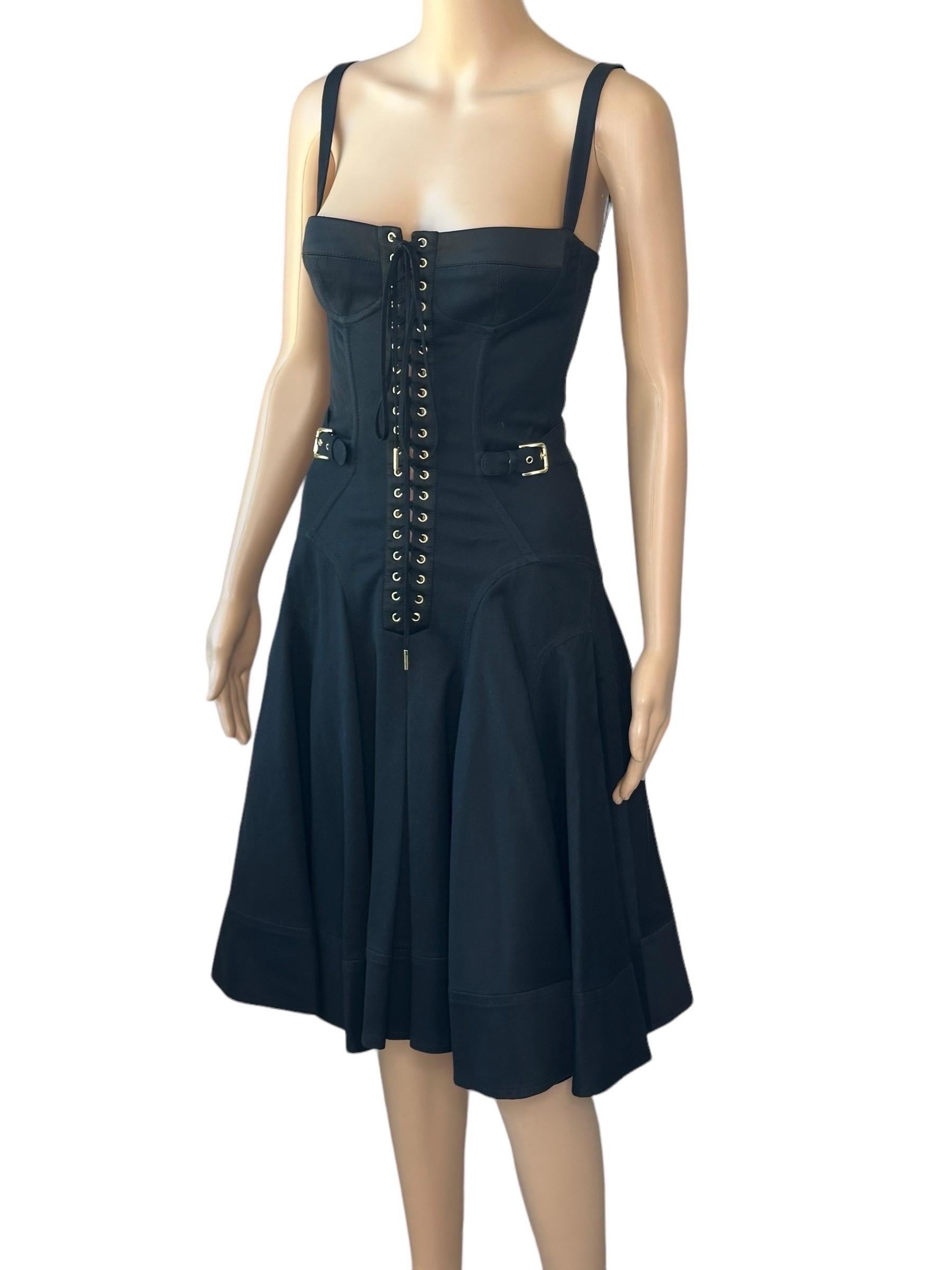 Dolce & Gabbana S/S 2007 Unworn Corset Lace-Up Bustier Black Dress IT 40
