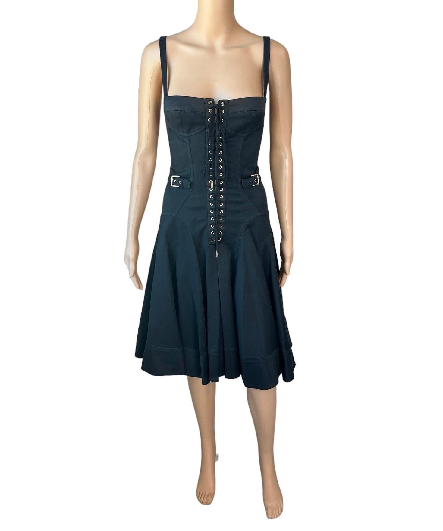 Dolce & Gabbana S/S 2007 Unworn Corset Lace-Up Bustier Black Dress In New Condition For Sale In Naples, FL