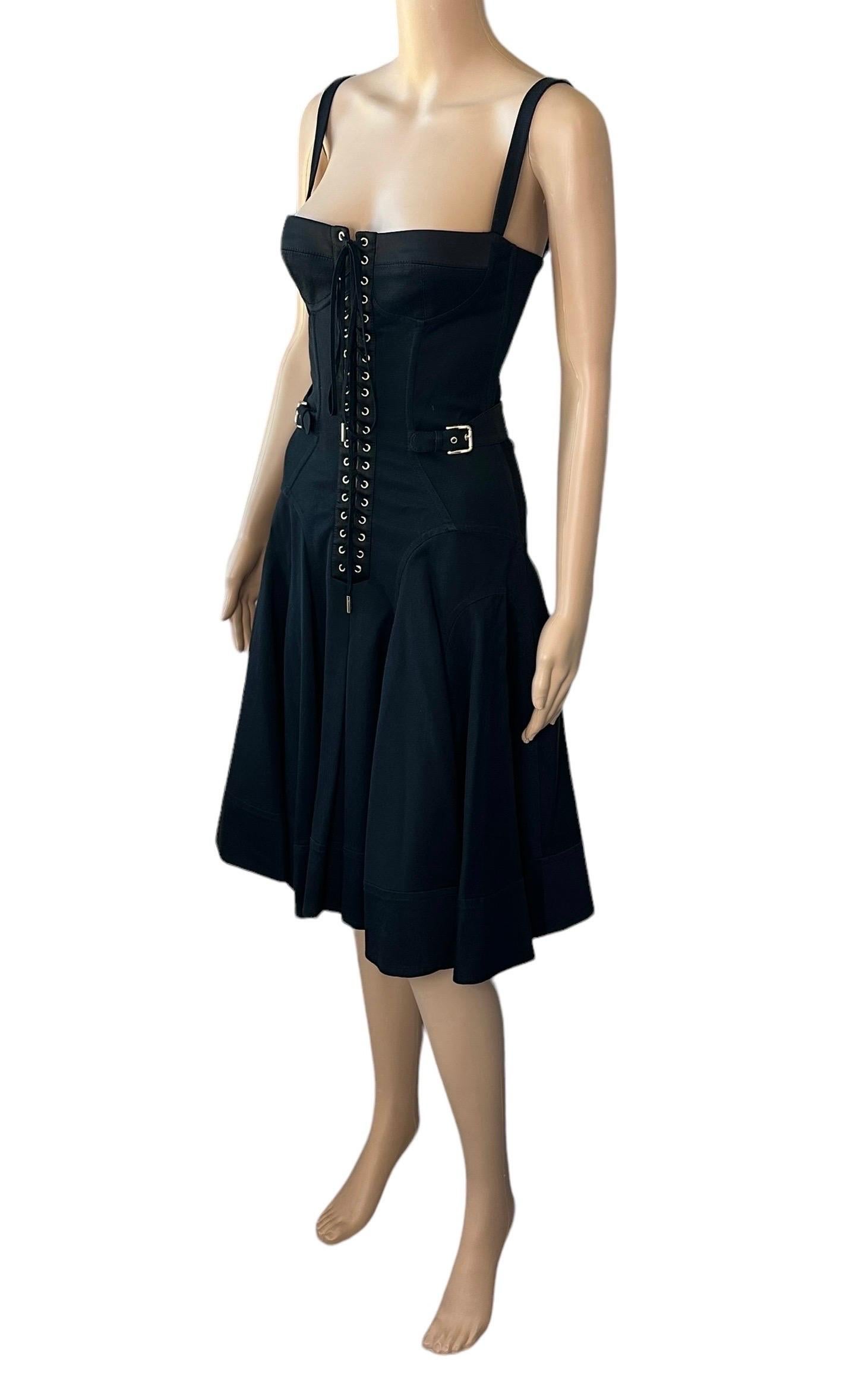 Dolce & Gabbana S/S 2007 Unworn Corset Lace-Up Bustier Black Dress For Sale 1