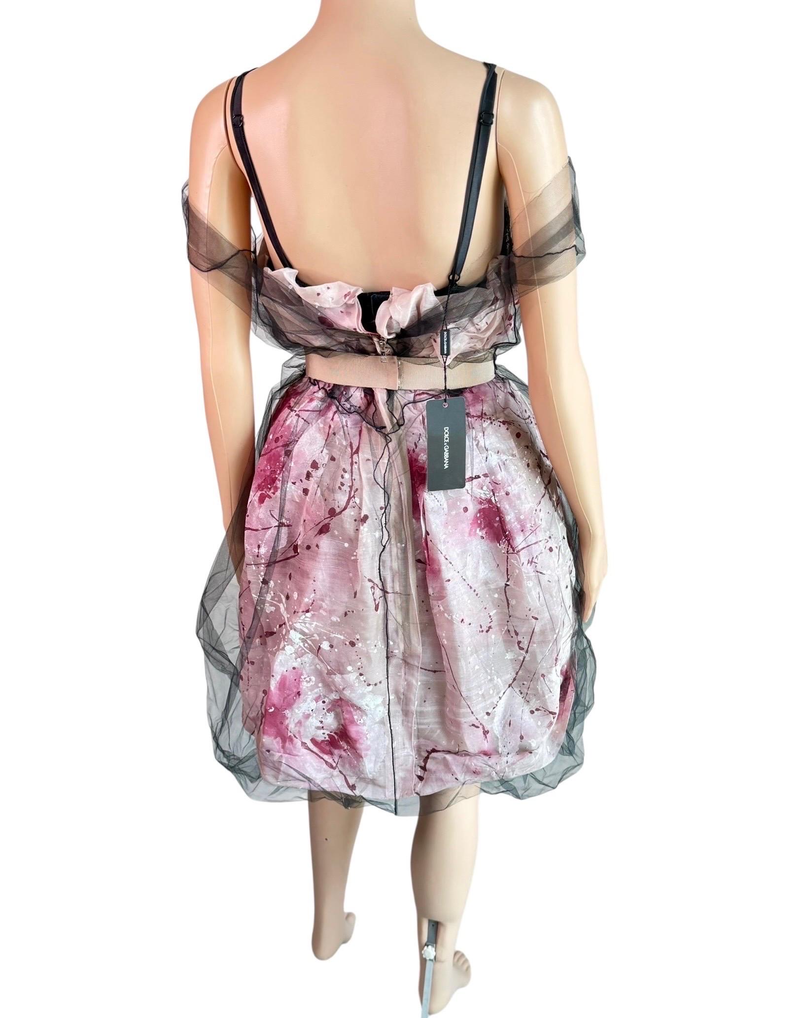 Dolce & Gabbana S/S 2008 Runway Ungetragenes Handbemaltes Kleid mit Gürtel aus durchsichtigem Mesh im Angebot 5