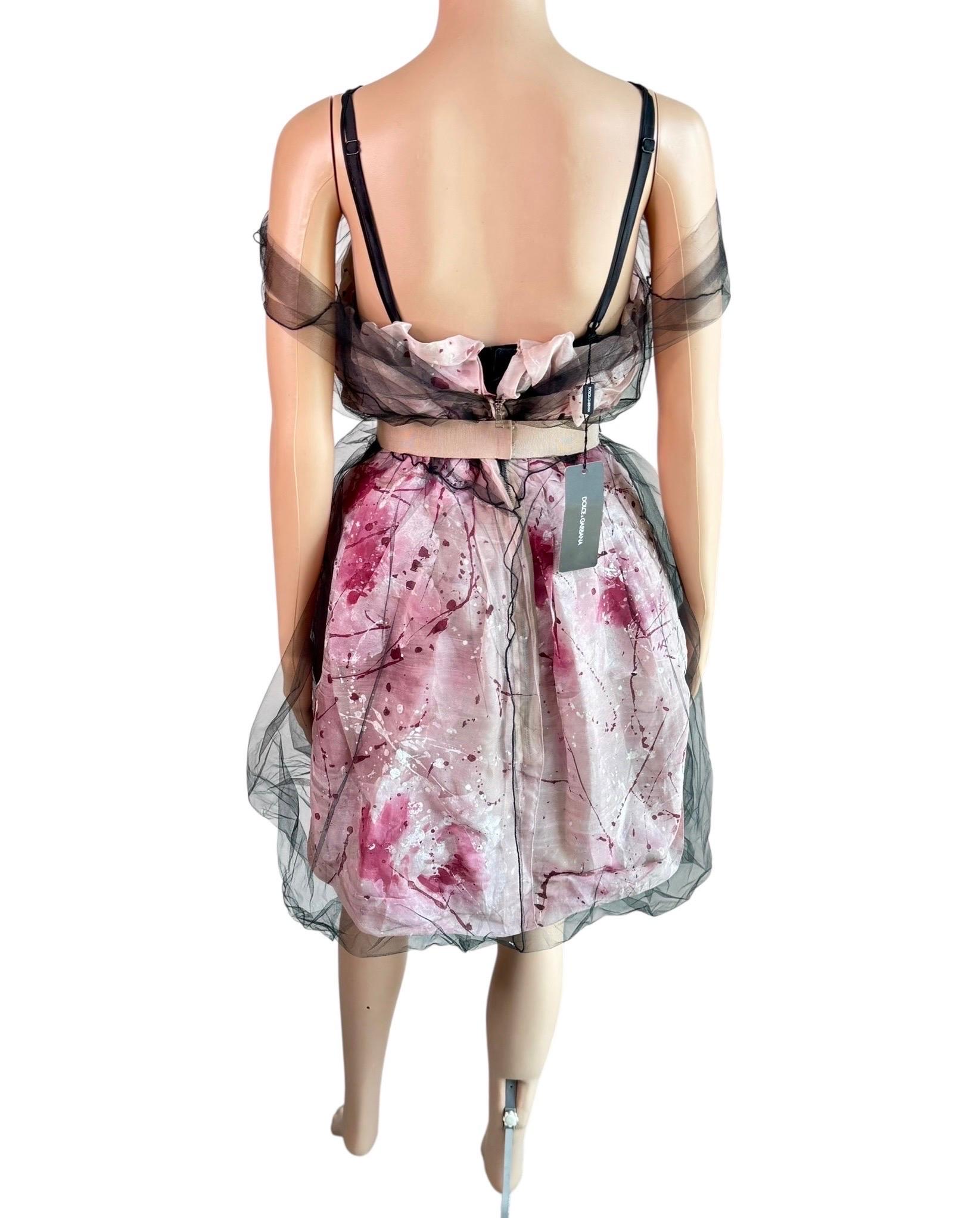 Dolce & Gabbana S/S 2008 Runway Ungetragenes Handbemaltes Kleid mit Gürtel aus durchsichtigem Mesh im Angebot 7