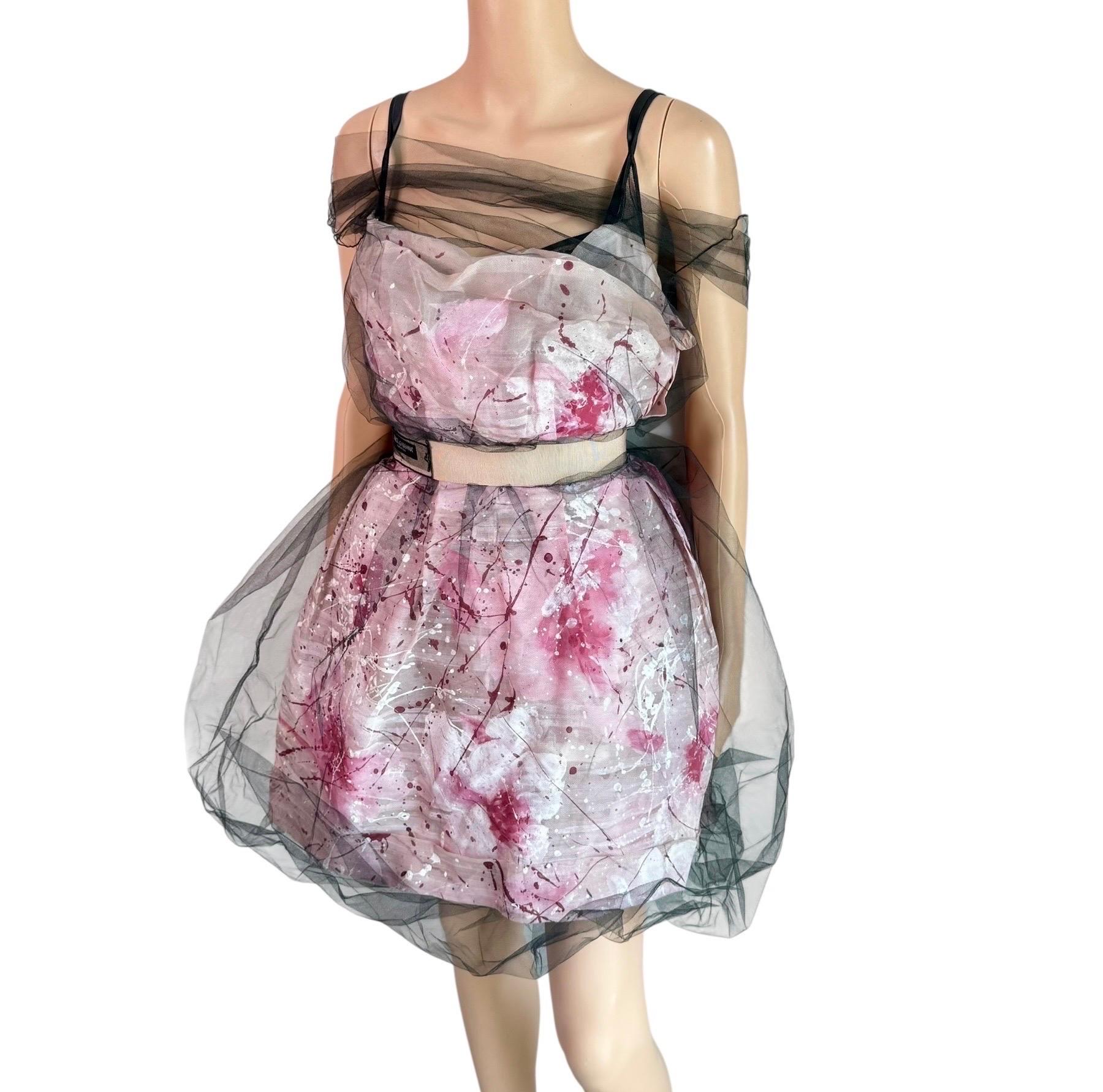 Dolce & Gabbana S/S 2008 Runway Ungetragenes Handbemaltes Kleid mit Gürtel aus durchsichtigem Mesh im Angebot 8