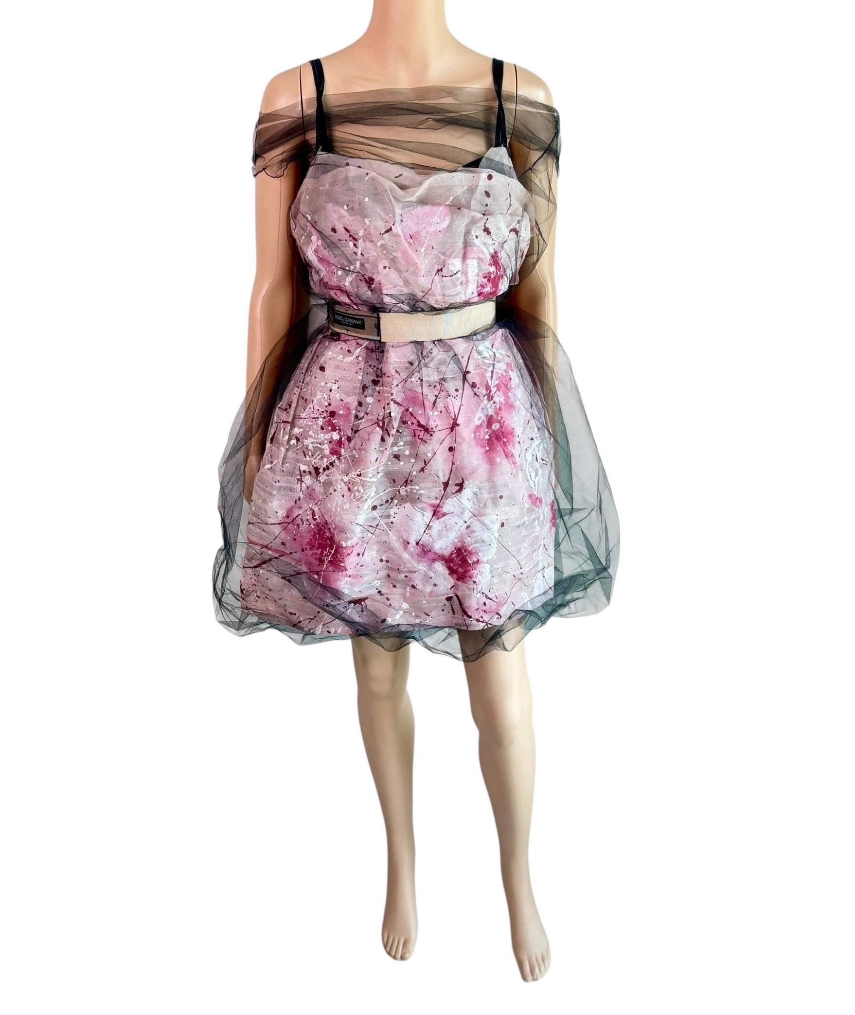 Dolce & Gabbana S/S 2008 Runway Ungetragenes Handbemaltes Kleid mit Gürtel aus durchsichtigem Mesh im Angebot 10
