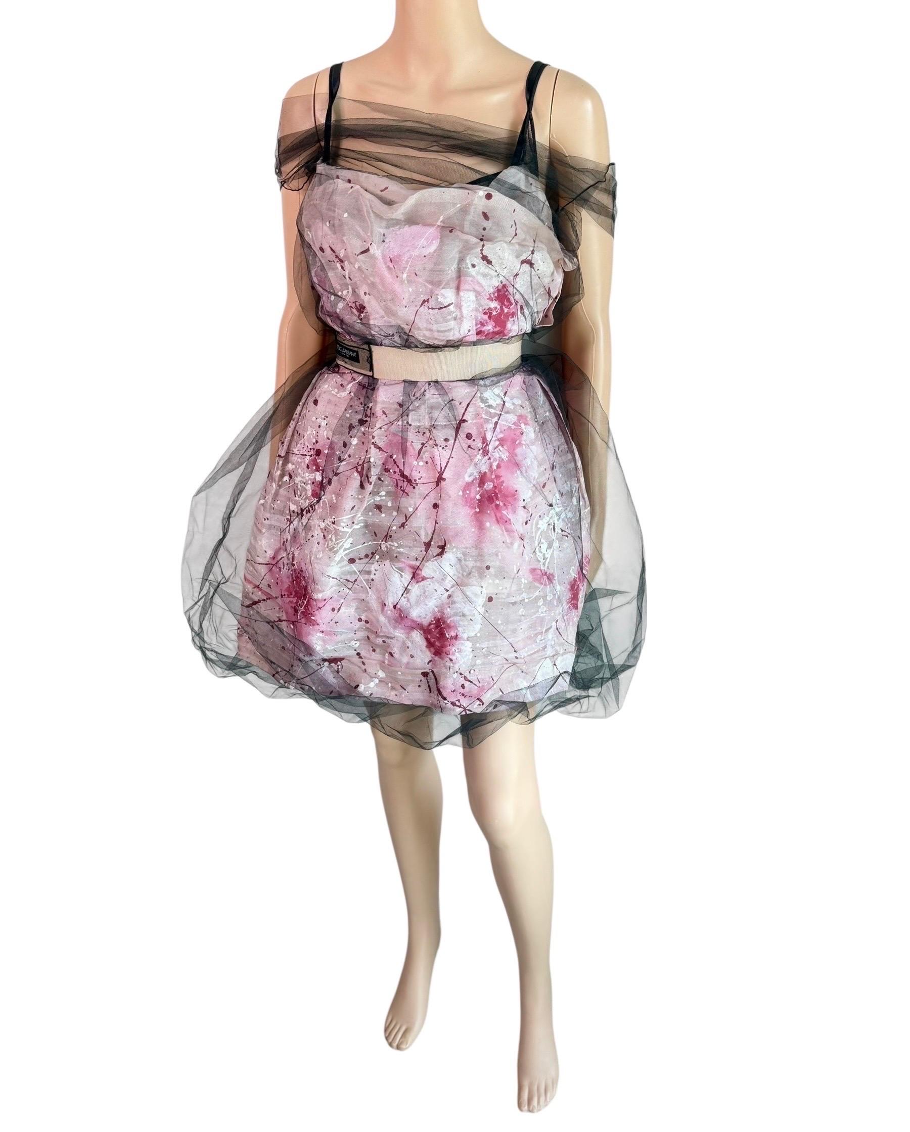 Dolce & Gabbana S/S 2008 Runway Ungetragenes Handbemaltes Kleid mit Gürtel aus durchsichtigem Mesh im Angebot 12