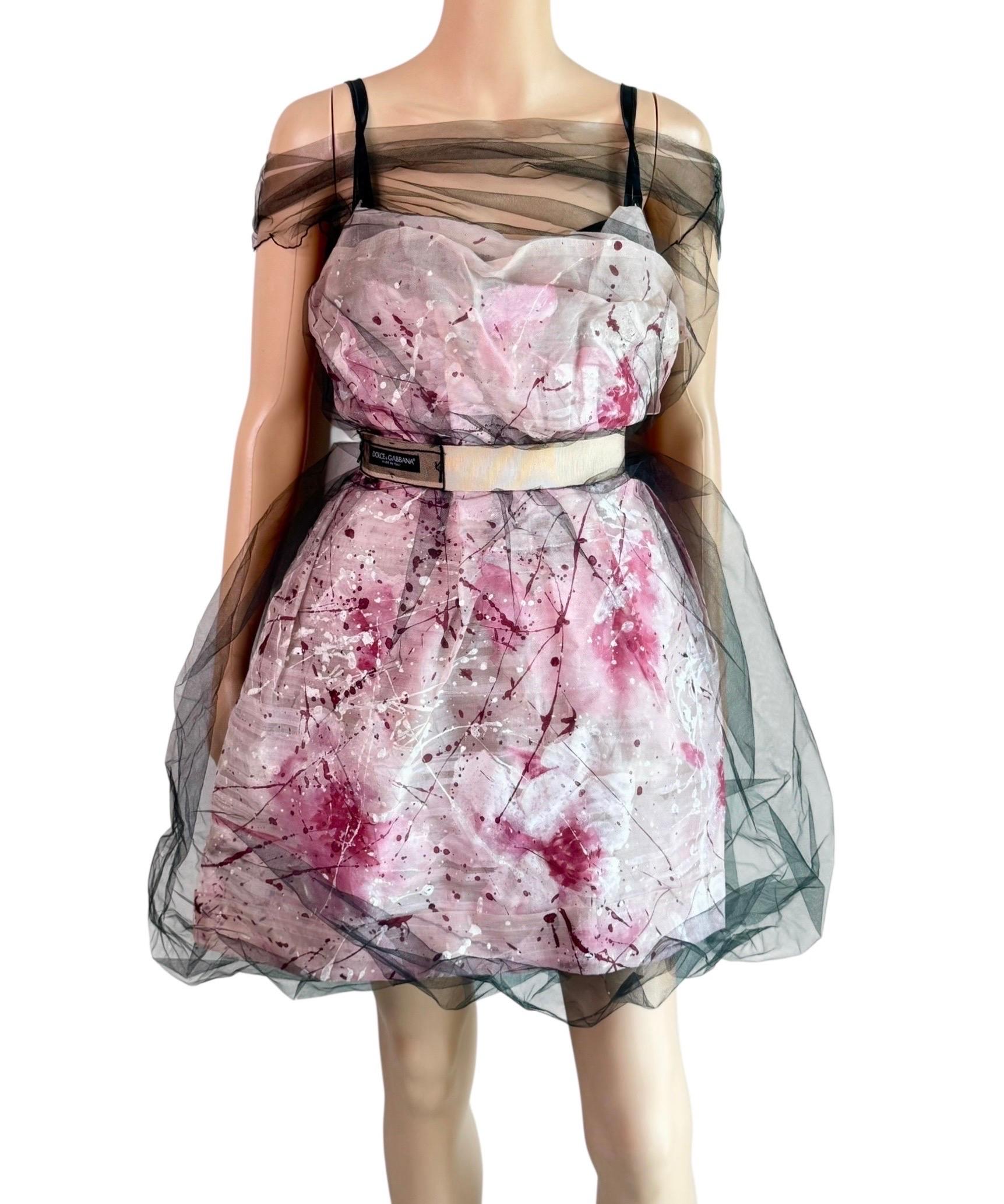Dolce & Gabbana S/S 2008 Runway Ungetragenes Handbemaltes Kleid mit Gürtel aus durchsichtigem Mesh im Angebot 4