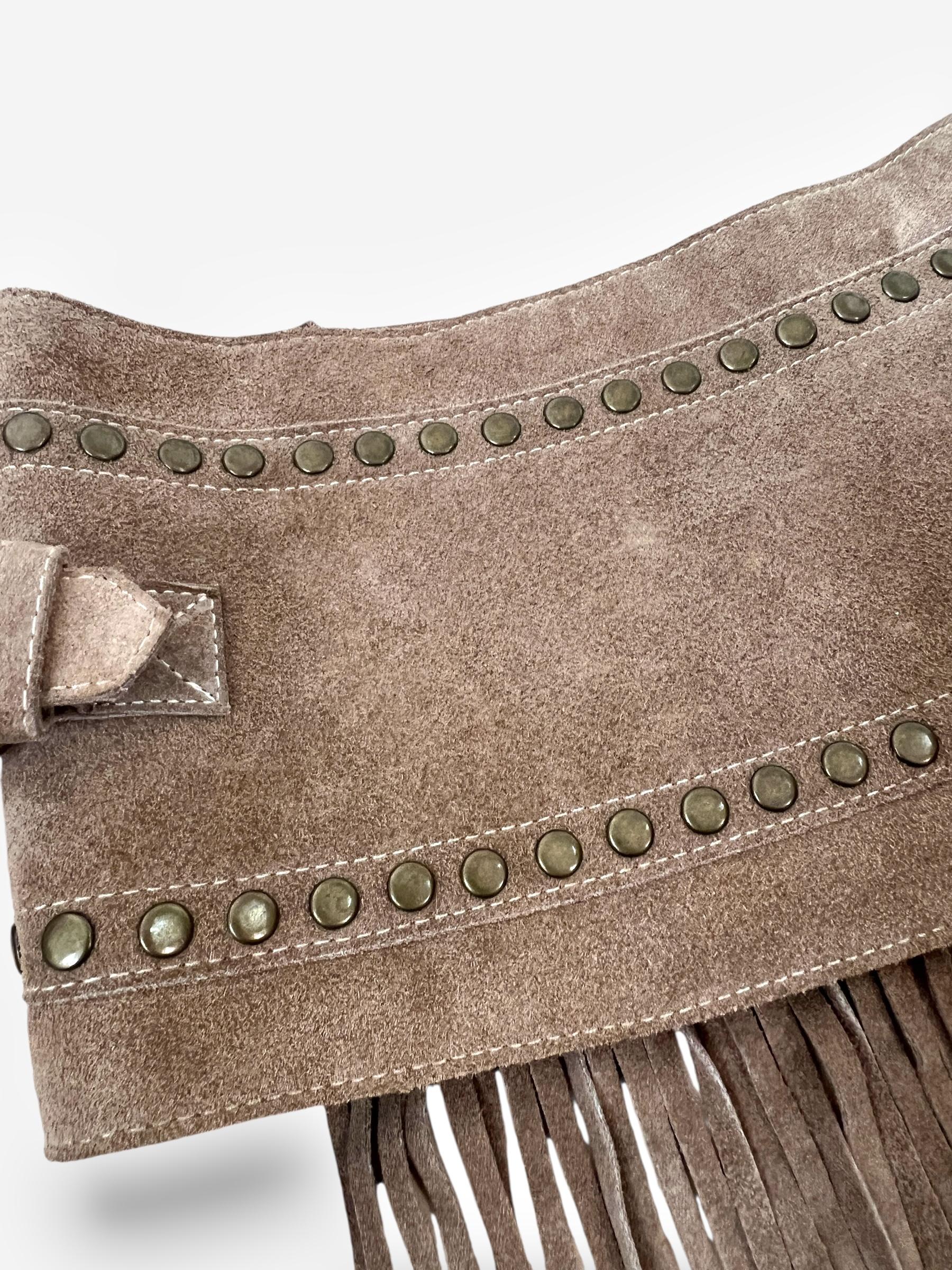 Dolce & Gabbana S/S 2010 Beige Suede Studded Fringe Micro Skirt For Sale 2