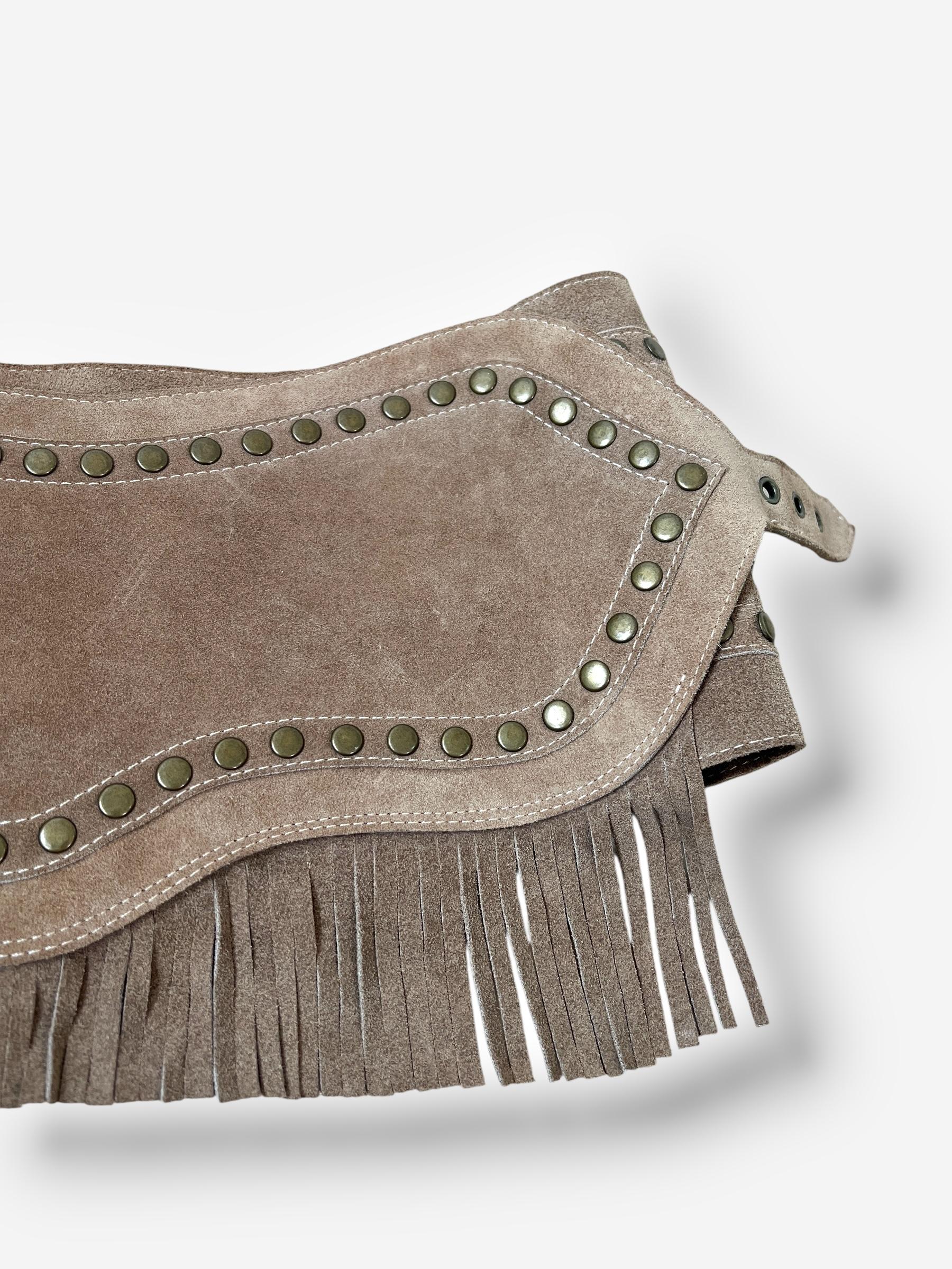 Dolce & Gabbana S/S 2010 Beige Suede Studded Fringe Micro Skirt For Sale 4