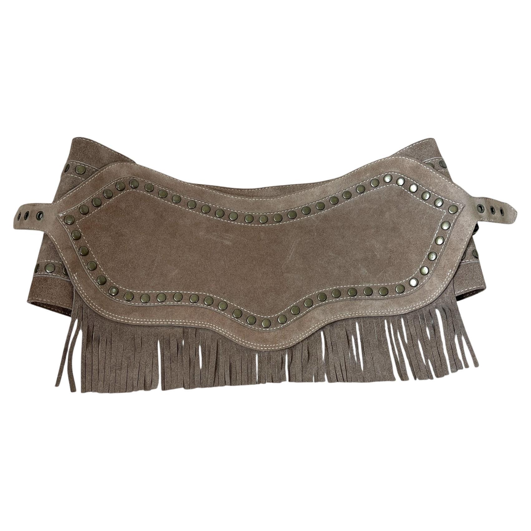 Dolce & Gabbana S/S 2010 Beige Suede Studded Fringe Micro Skirt For Sale