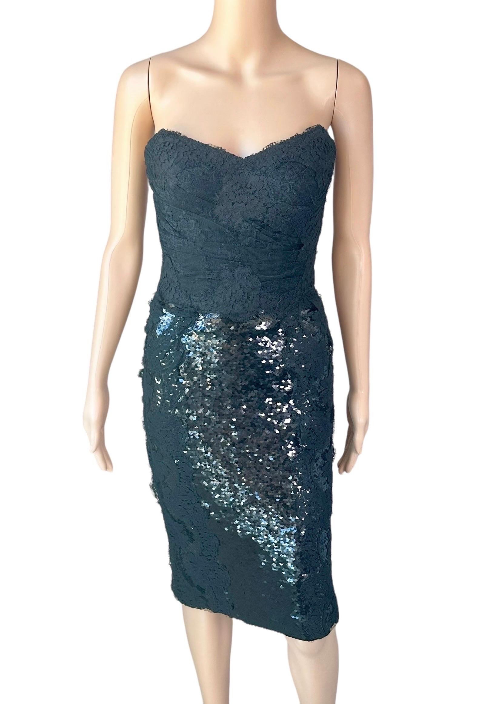 Dolce & Gabbana S/S 2013 Vestido midi negro de lentejuelas con corsé y corpiño sin estrenar en venta 6