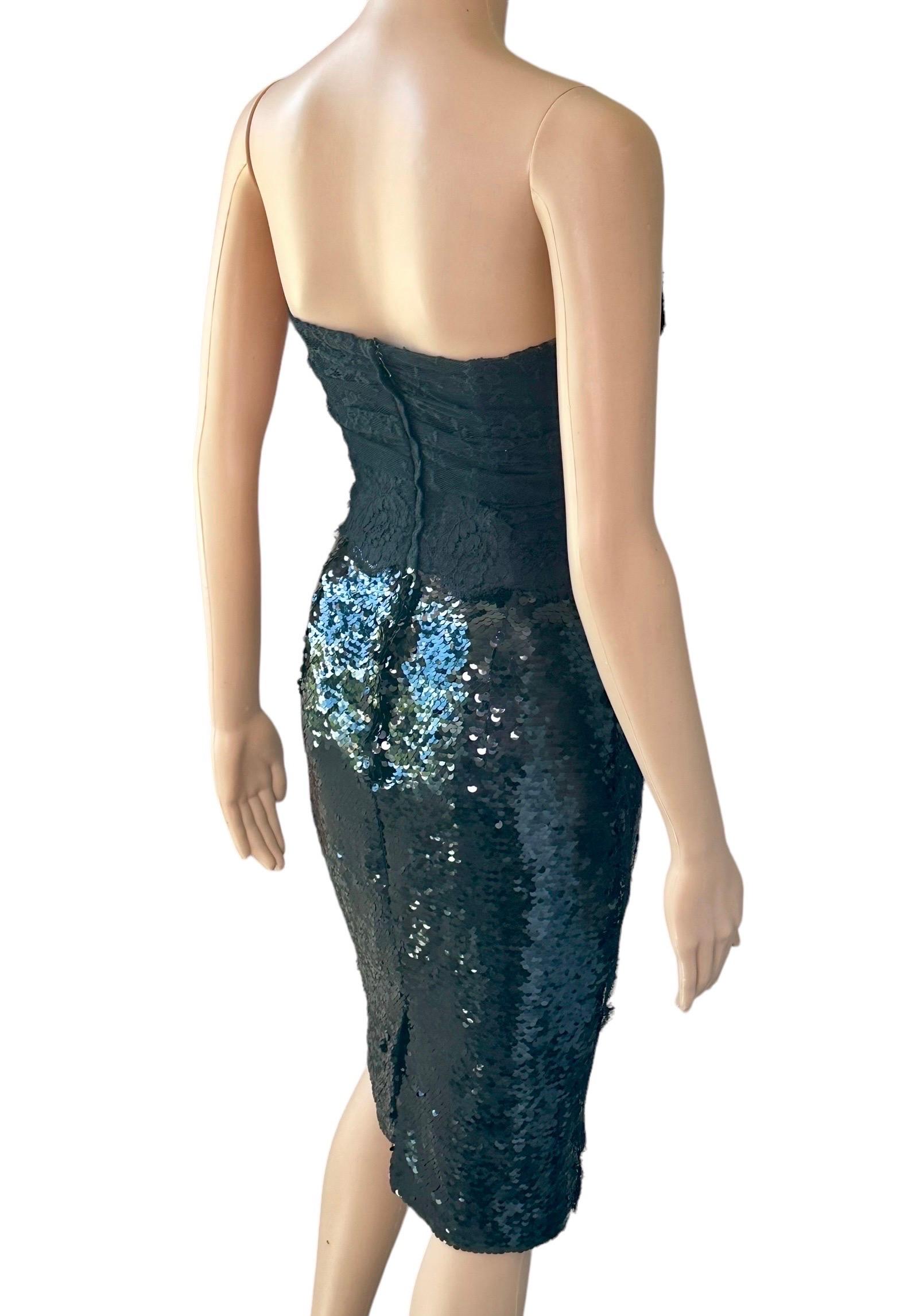 Dolce & Gabbana S/S 2013 Vestido midi negro de lentejuelas con corsé y corpiño sin estrenar en venta 10