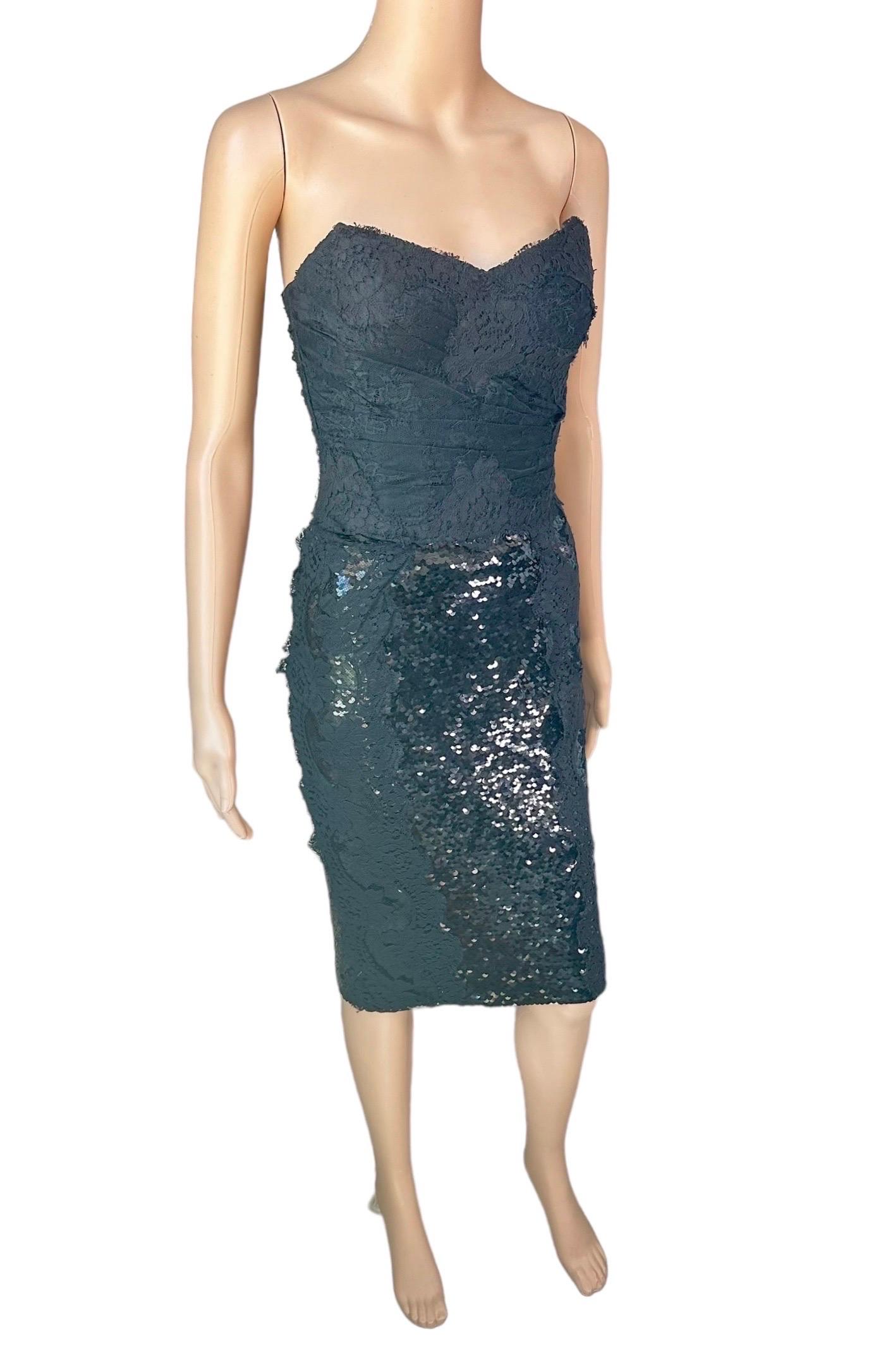 Dolce & Gabbana S/S 2013 Vestido midi negro de lentejuelas con corsé y corpiño sin estrenar en venta 12