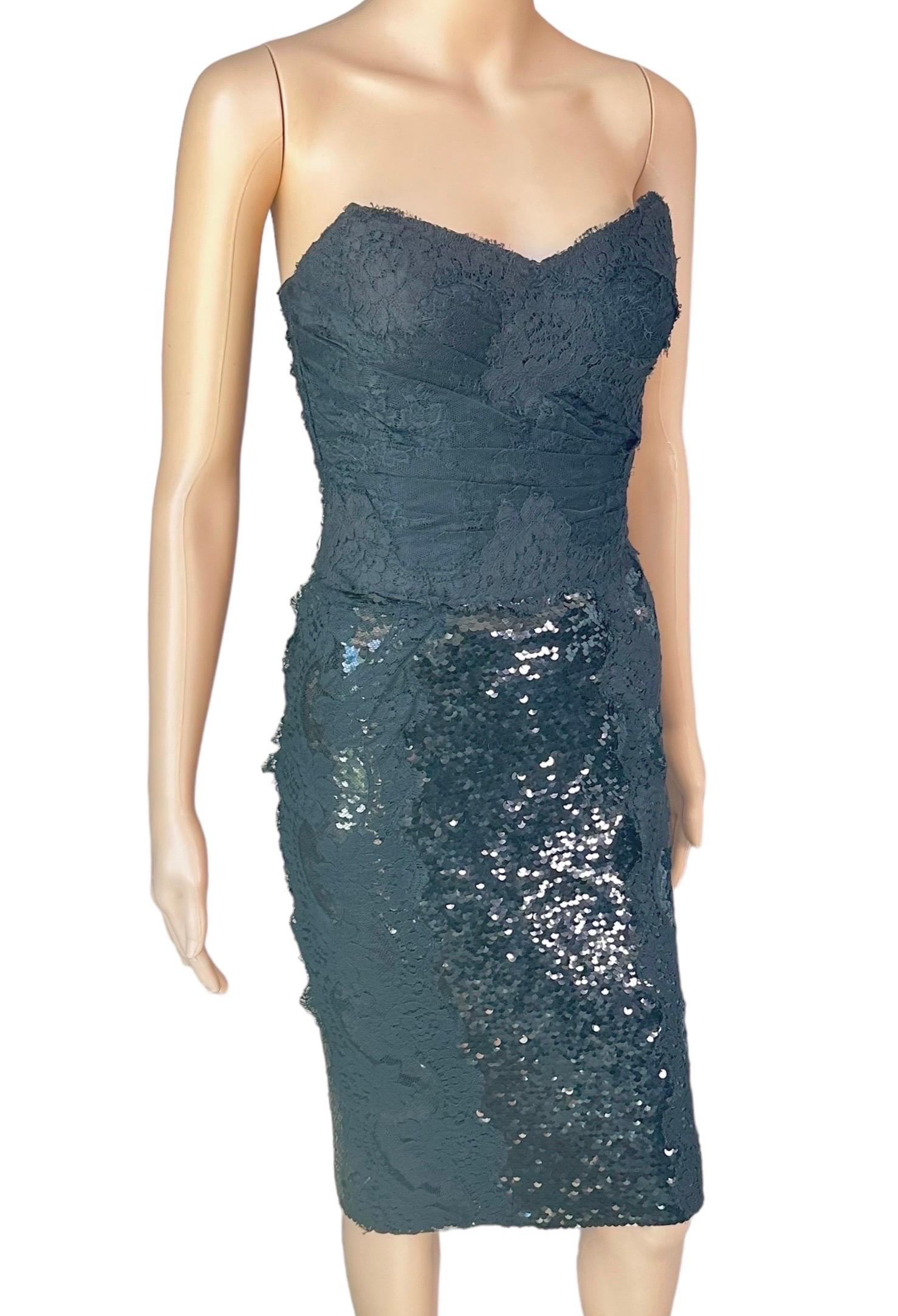 Dolce & Gabbana S/S 2013 Vestido midi negro de lentejuelas con corsé sin estrenar IT 40
