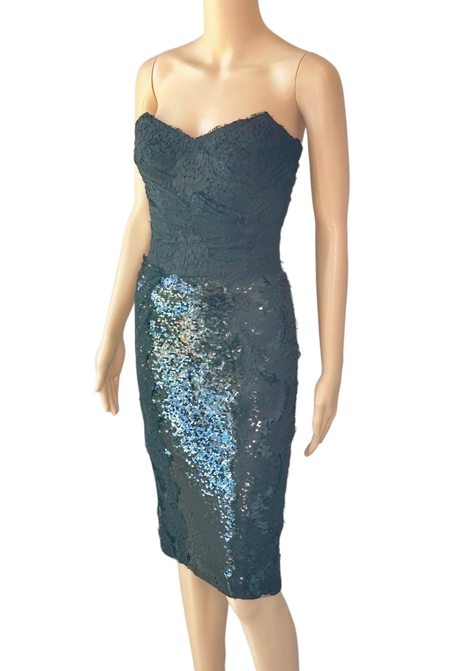 Dolce & Gabbana S/S 2013 Vestido midi negro de lentejuelas con corsé y corpiño sin estrenar Negro en venta