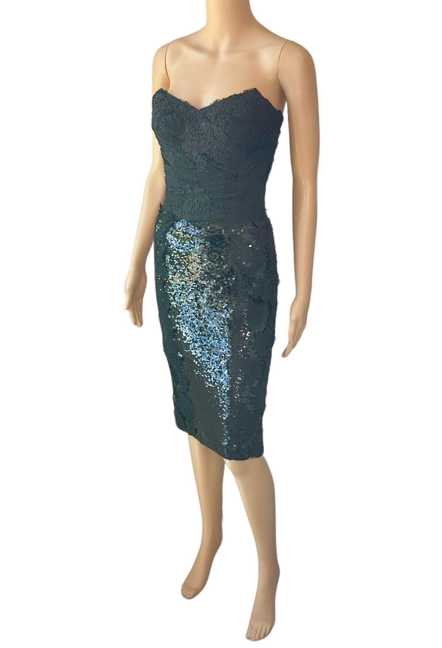 De las mujeres Dolce & Gabbana S/S 2013 Vestido midi negro de lentejuelas con corsé y corpiño sin estrenar en venta
