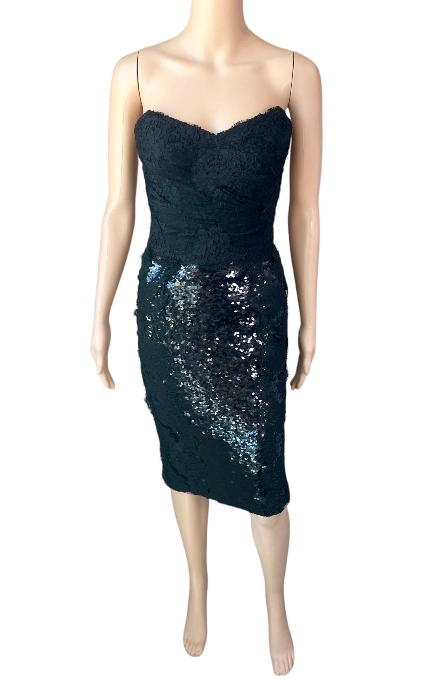 Dolce & Gabbana S/S 2013 Vestido midi negro de lentejuelas con corsé y corpiño sin estrenar en venta 1