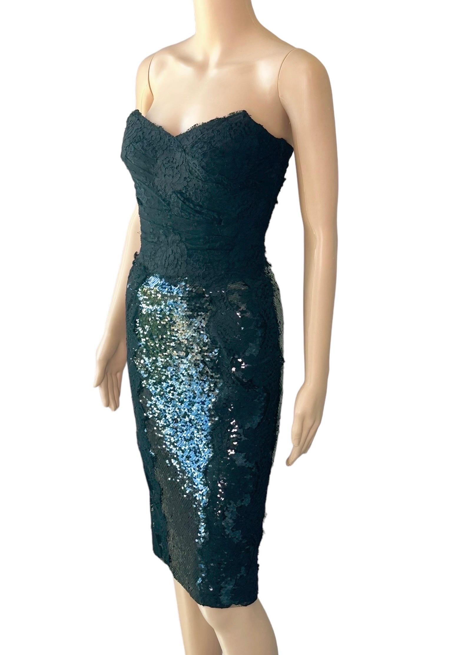 Dolce & Gabbana S/S 2013 Vestido midi negro de lentejuelas con corsé y corpiño sin estrenar en venta 2