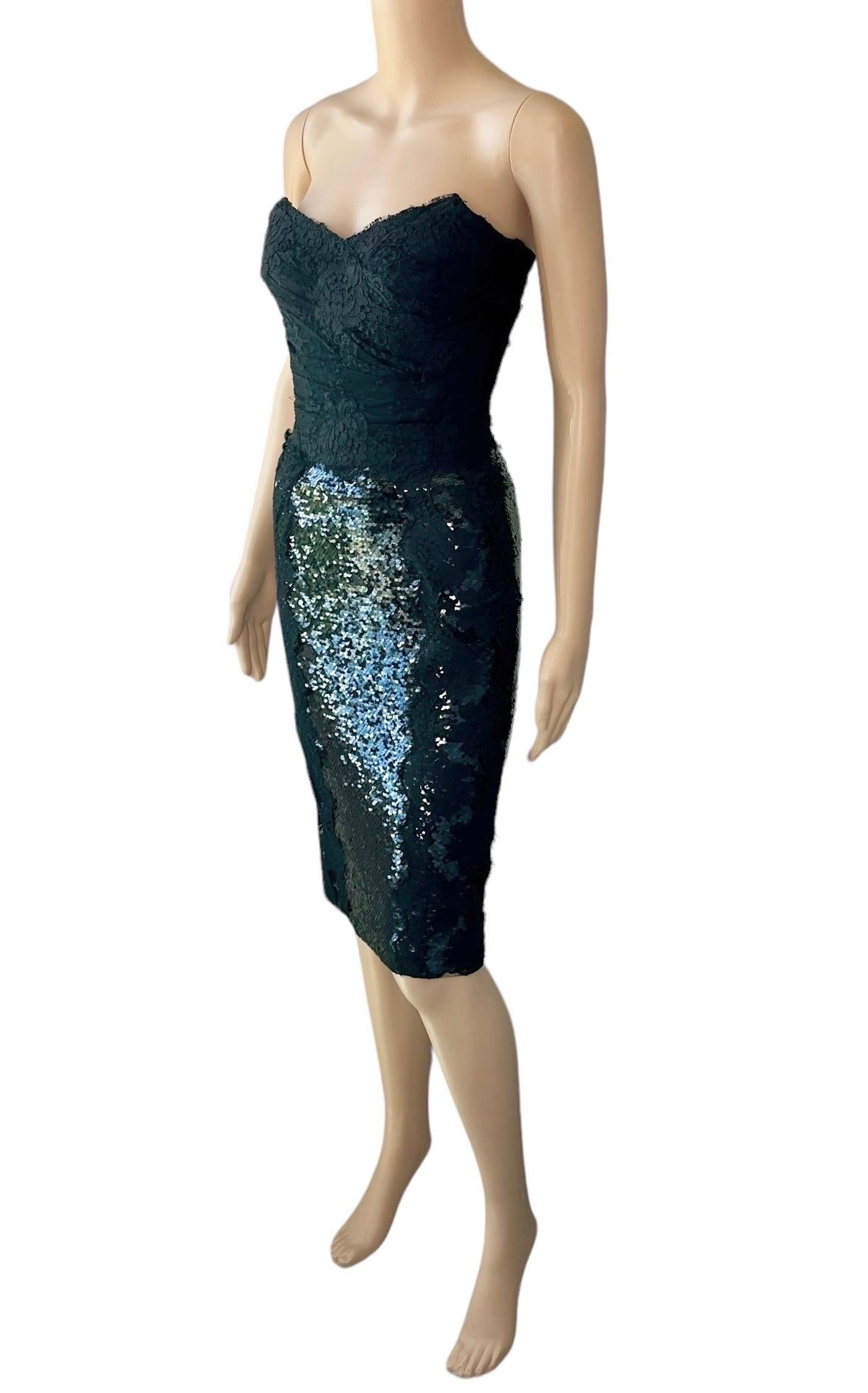 Dolce & Gabbana S/S 2013 Vestido midi negro de lentejuelas con corsé y corpiño sin estrenar en venta 3