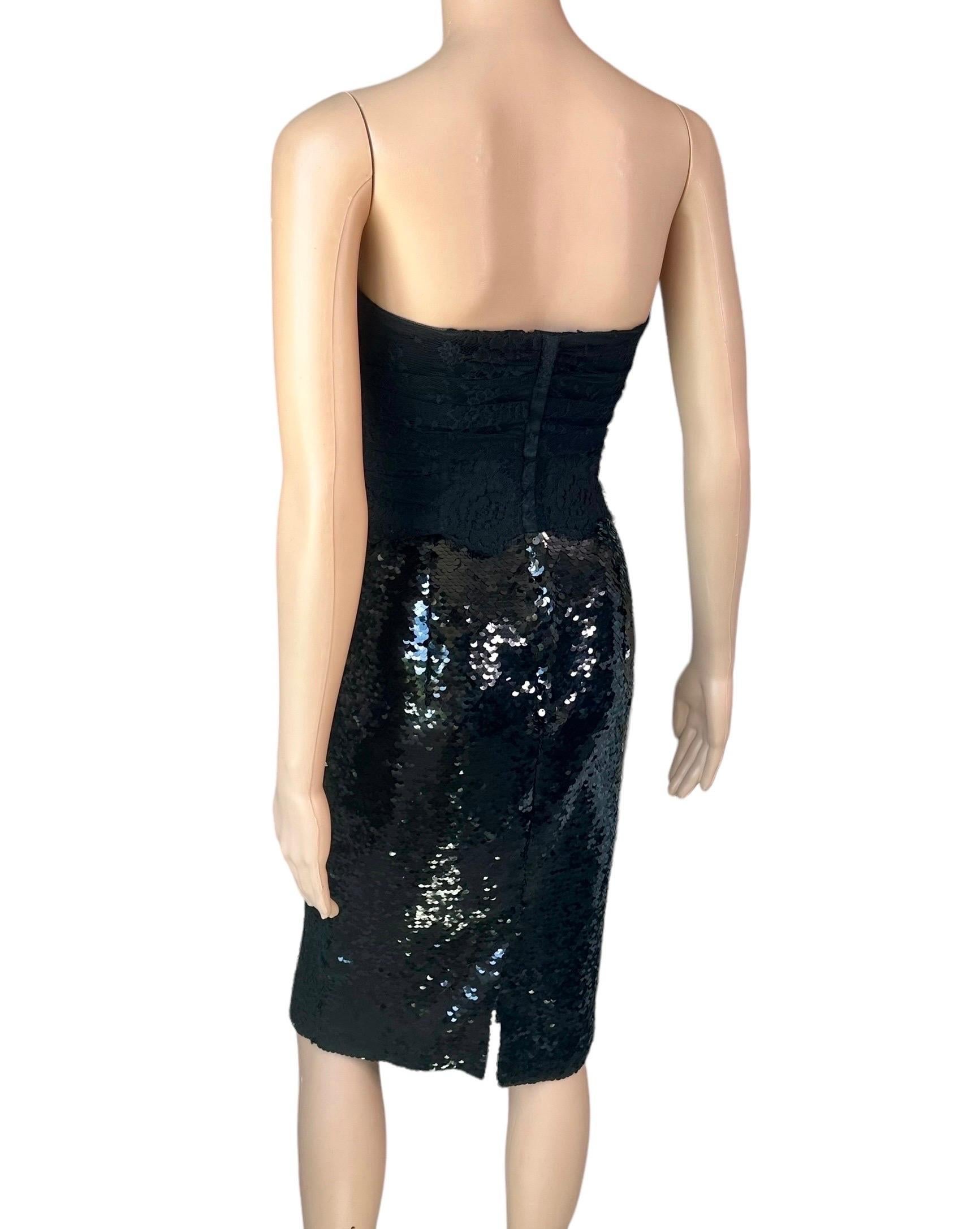 Dolce & Gabbana S/S 2013 Vestido midi negro de lentejuelas con corsé y corpiño sin estrenar en venta 4