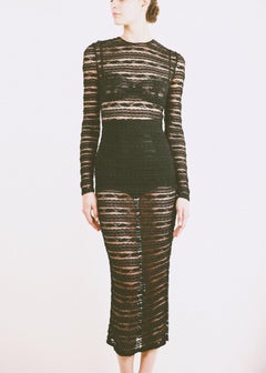 Dolce & Gabbana S/S 2017 black lace sheer body con long sleeve dress IT 40