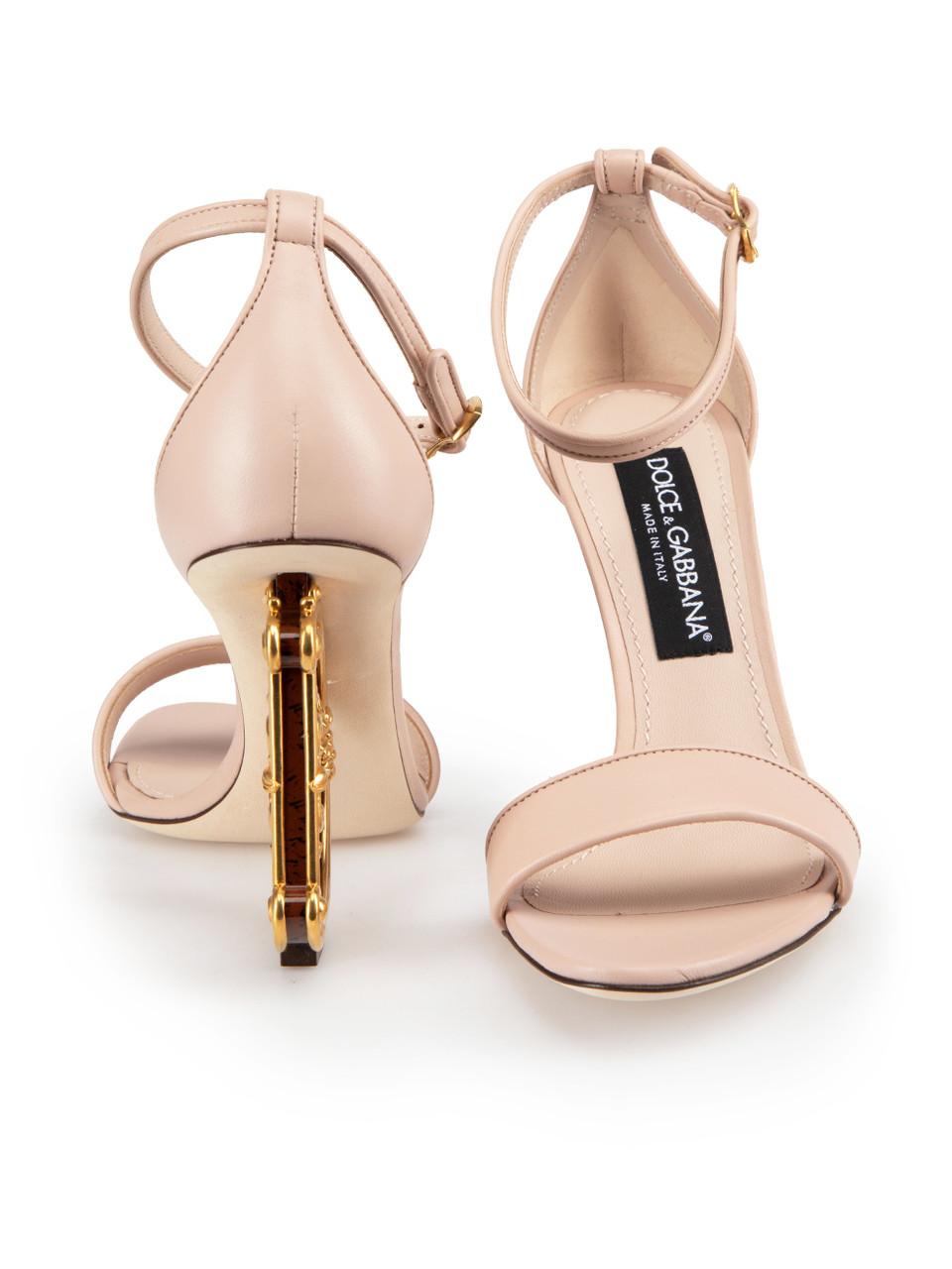 Beige Dolce & Gabbana S/S 24 Pink Leather Kiera 105 Sandals Size FR 36