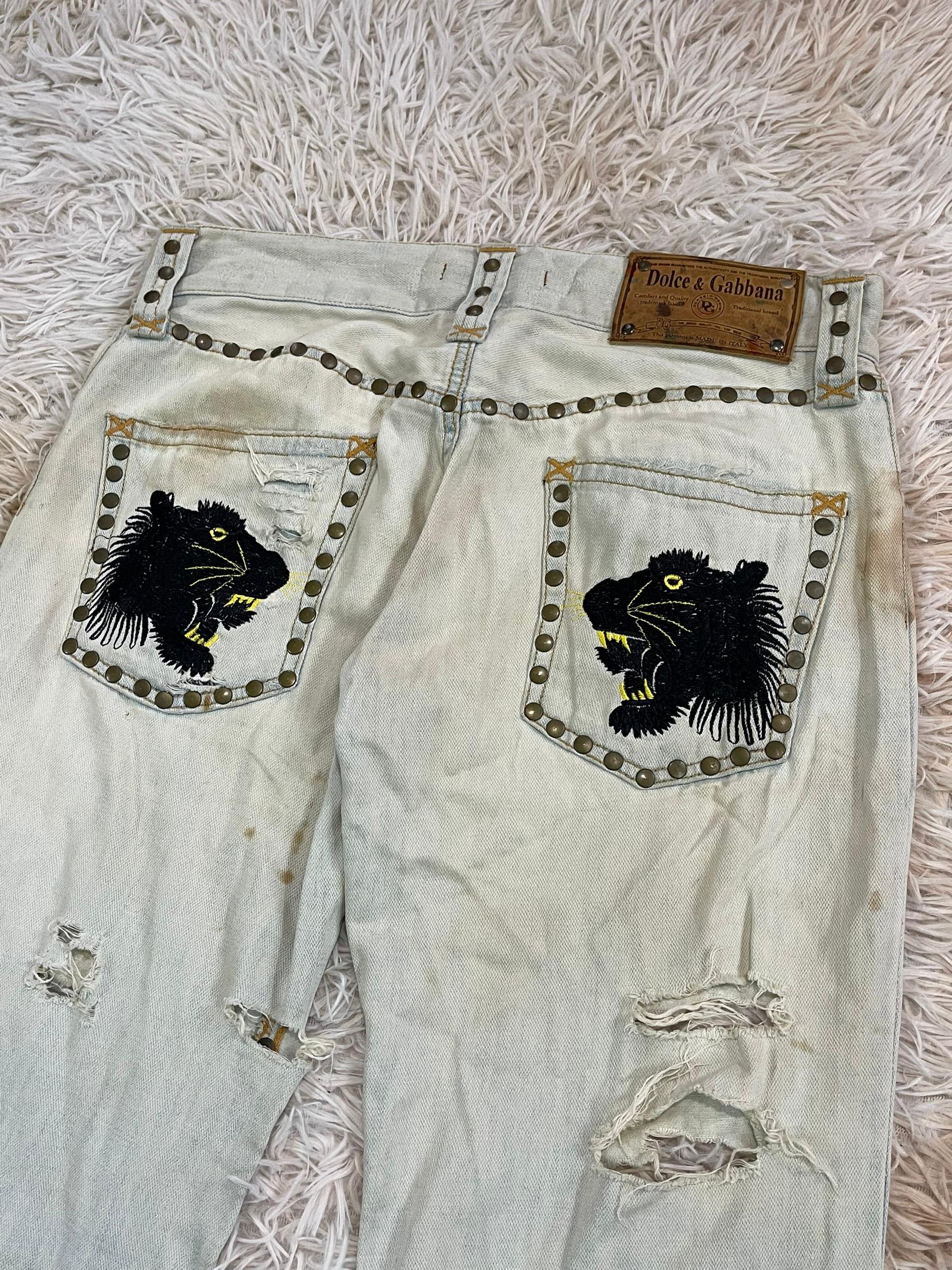 Dolce Gabbana S/S2006 Worn and Distressed Leopard Jeans 1