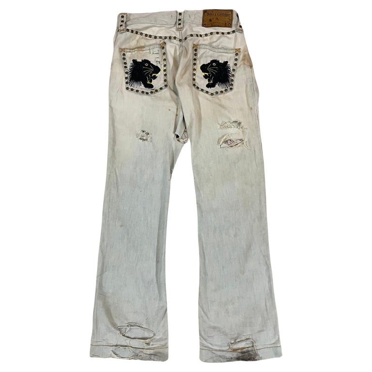 Dolce Gabbana S/S2006 Worn and Distressed Leopard Jeans For Sale at 1stDibs