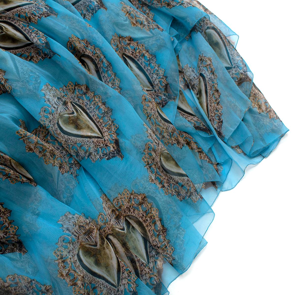 Women's Dolce & Gabbana Sacred Heart Long Sleeve Blue Silk-Chiffon Dress - US Size 2 For Sale