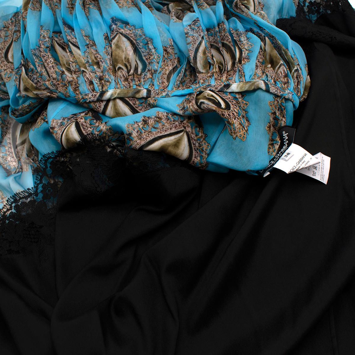 Dolce & Gabbana Sacred Heart Long Sleeve Blue Silk-Chiffon Dress - US Size 2 For Sale 2