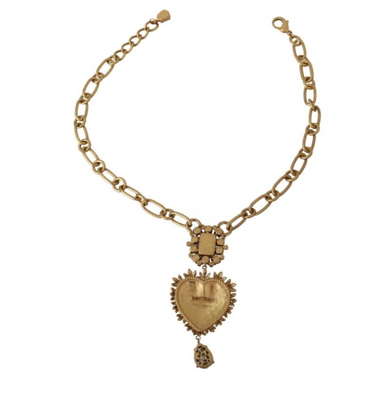 Dolce and Gabbana sacred heart pearl pendant Chain necklace with red  crystals at 1stDibs