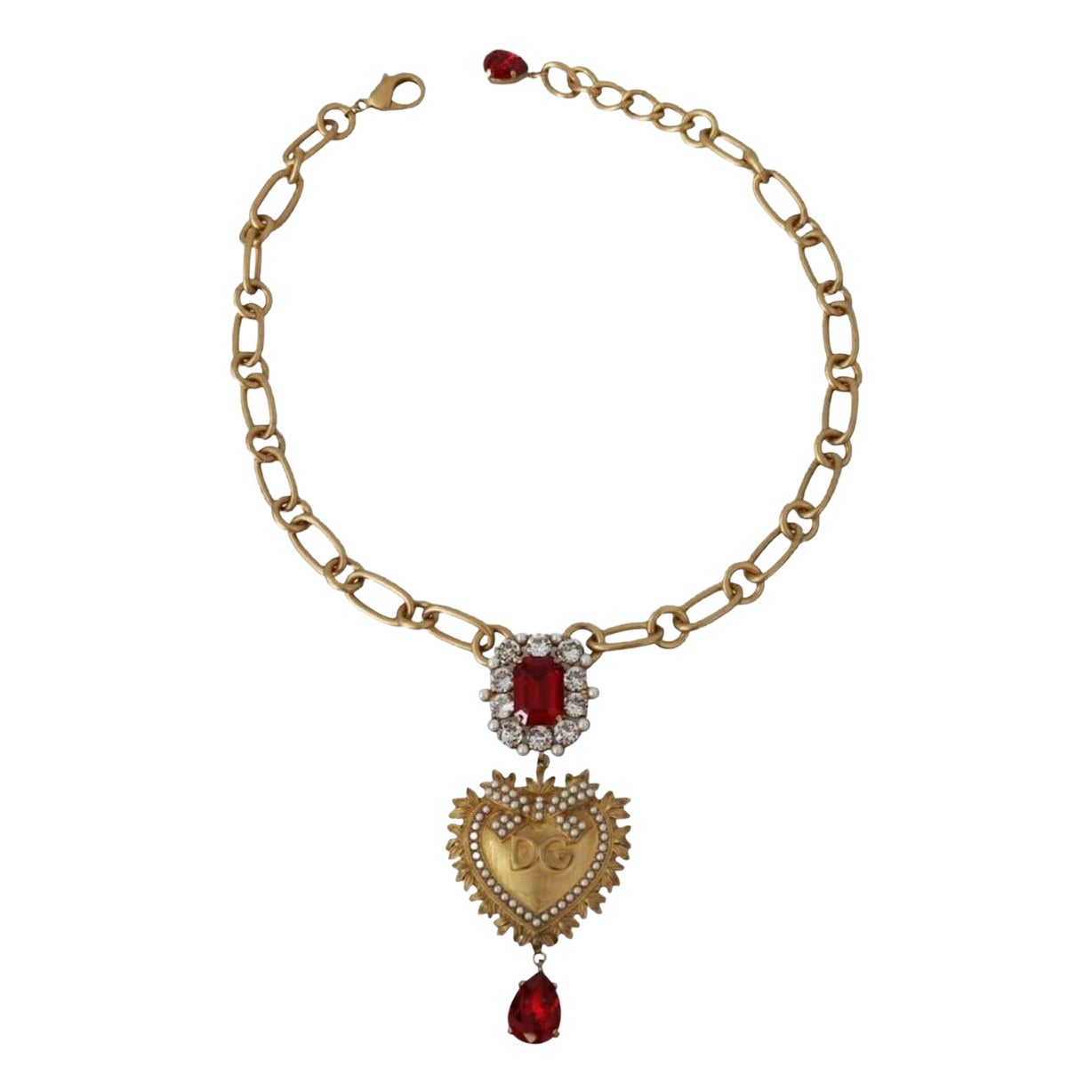 Dolce 
Gabbana sacred heart pearl pendant
necklace with red crystals
