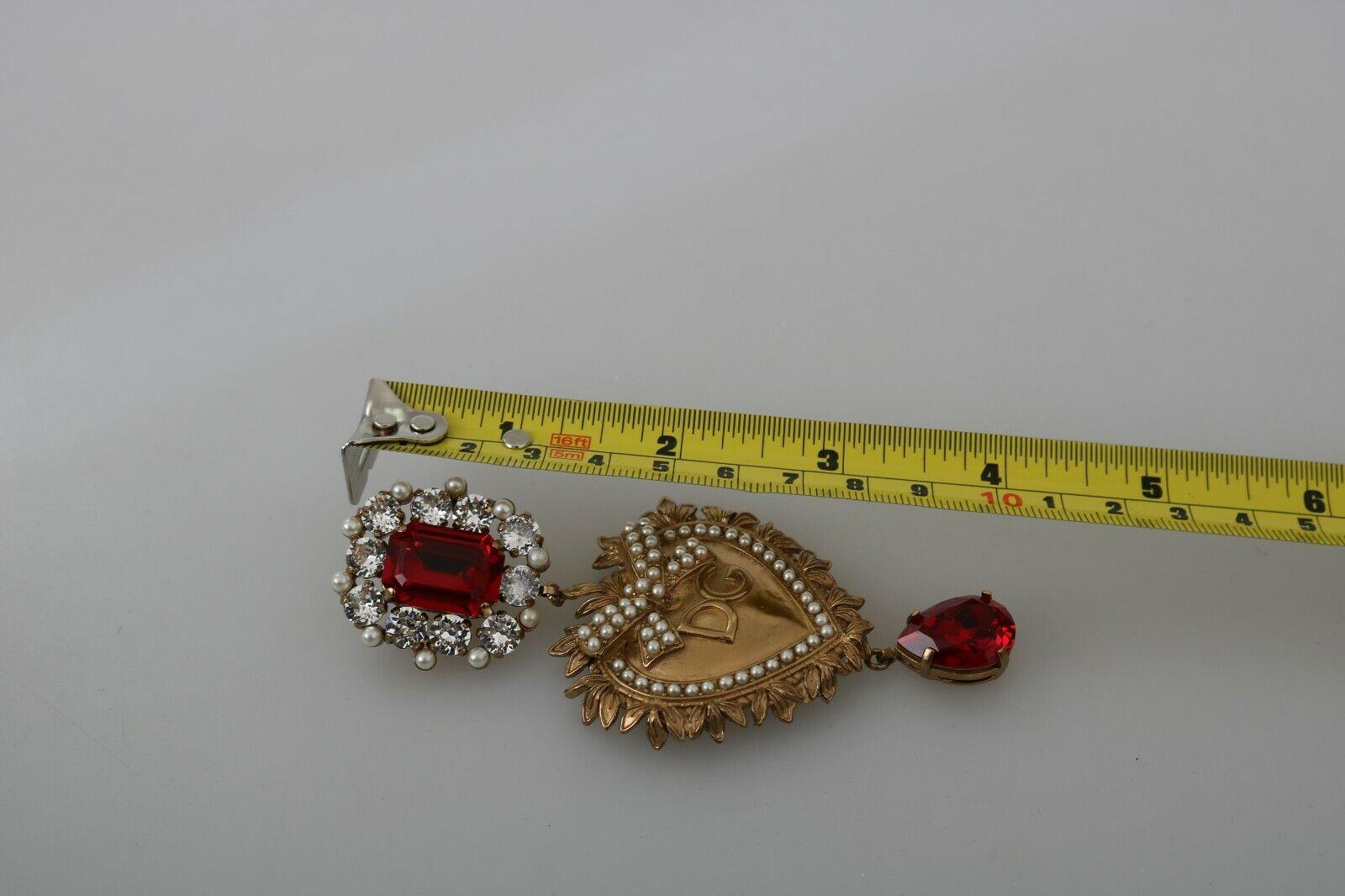 Dolce & Gabbana Sacred Heart Red Gold Clip-on Dangling Earrings Brass Glass In New Condition In WELWYN, GB