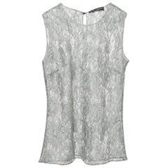Dolce & Gabbana Sage Green Floral Lace Sleeveless Blouse S