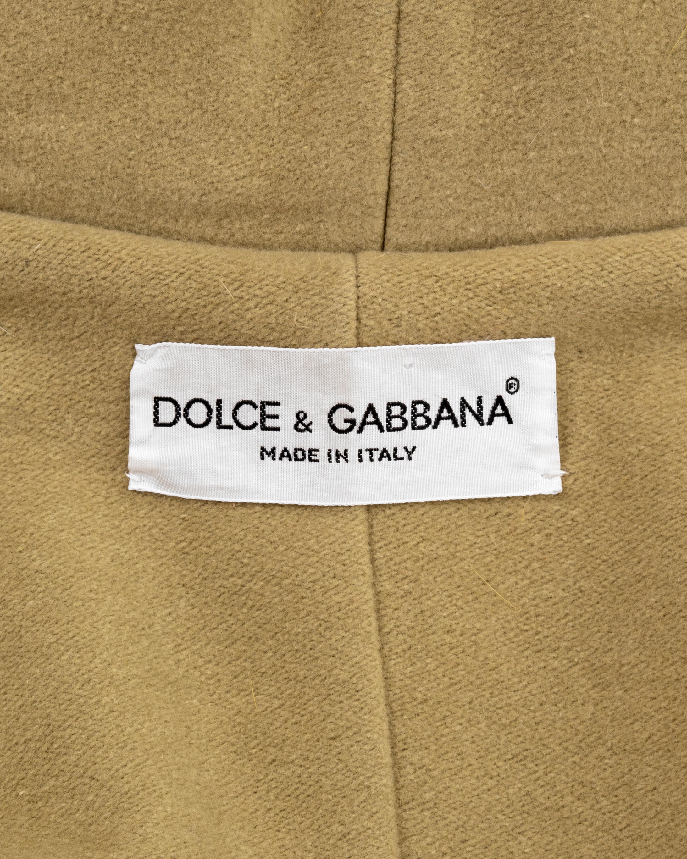 Dolce & Gabbana sage green wool cocoon coat with feather collar, fw 1990 For Sale 14