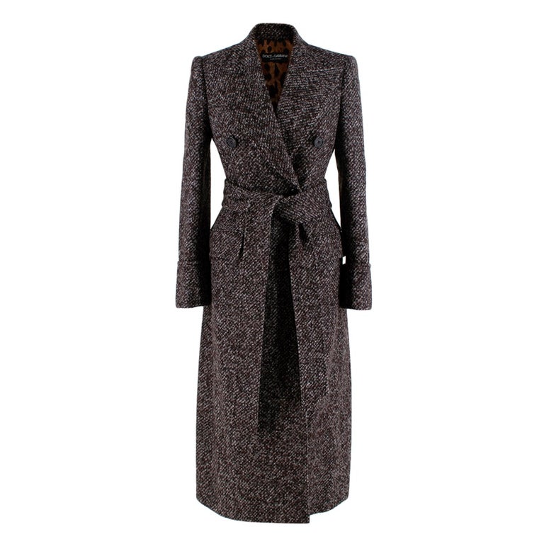 Dolce and Gabbana Salt and Pepper Wool Tweed Long Coat For Sale at 1stDibs