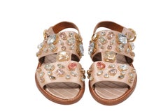 Dolce & Gabbana Sandalen Größe US7 37 Tan Gold Satin Kristall Bejeweled Mule Flats