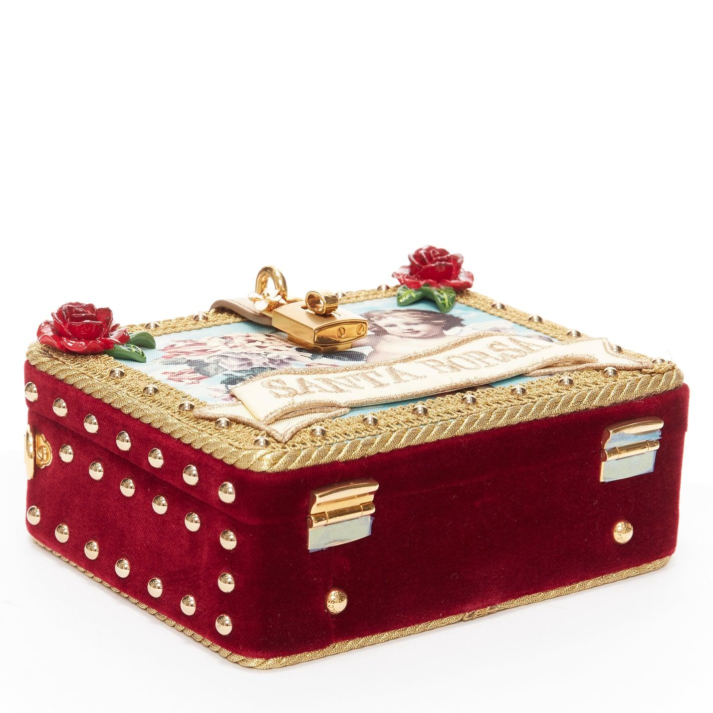 DOLCE GABBANA Santa Borsa gold baroque trim cherub print vanity box shoulder bag For Sale 6