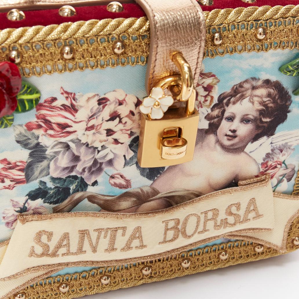 DOLCE GABBANA Santa Borsa gold baroque trim cherub print vanity box shoulder bag For Sale 2